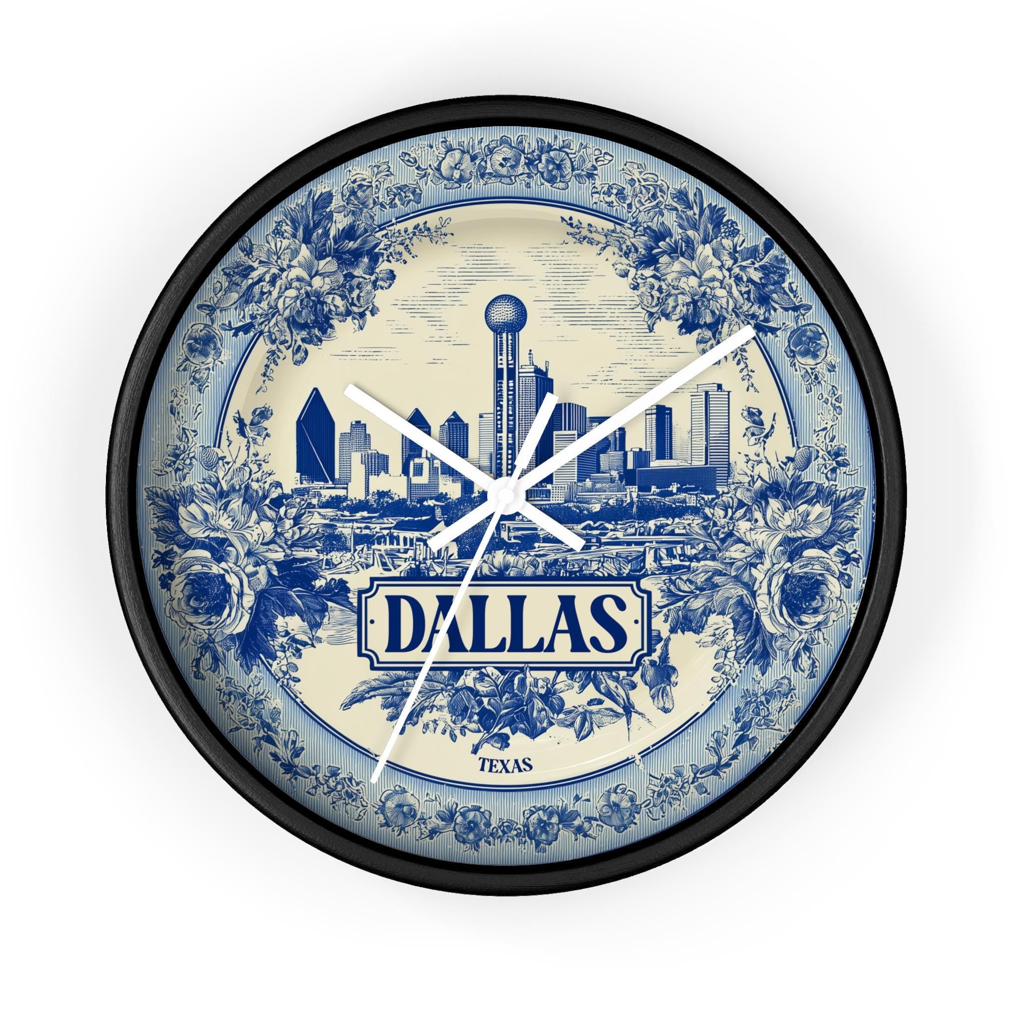 Dallas Texas Wall Clock, Delf style Home Decor, Vintage City Travel Keepsake Art