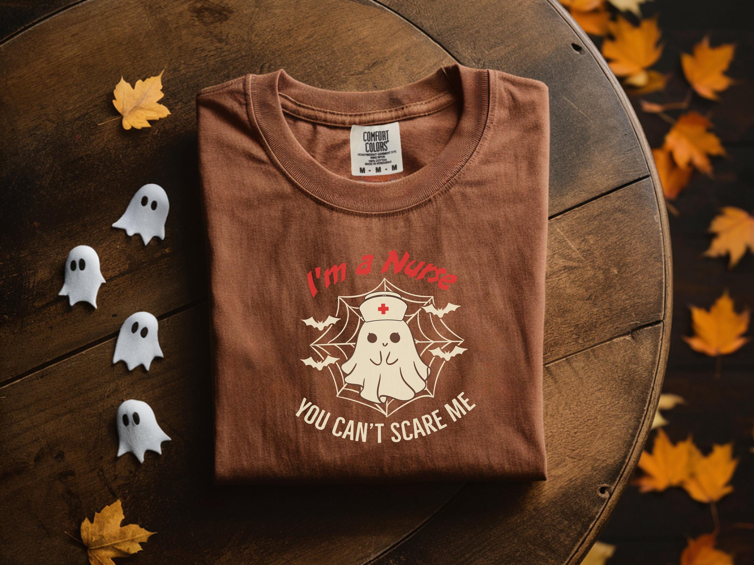 I am a Nurese You Can’t Scare Me Halloween Sweatshirt, Cute Ghost with Stethoscope and Bats,  Shirt, Fall Gift for Nurse, RN or CNA