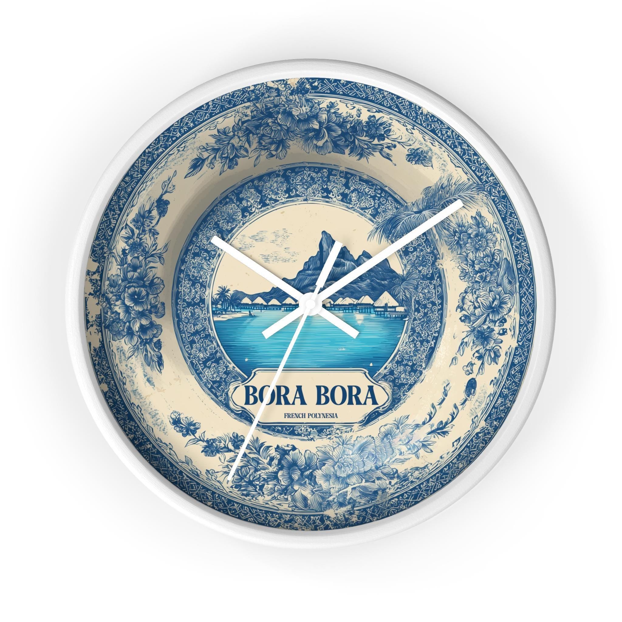Bora Bora French Polynesia Wall Clock, Delf style Home Decor, Vintage City Travel Keepsake Art
