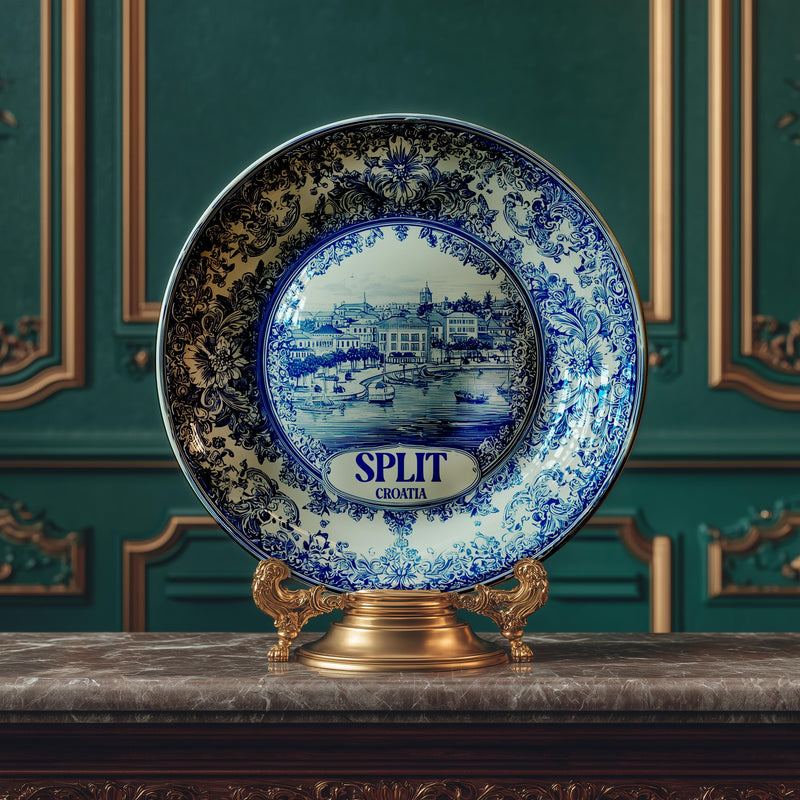 Split Decorative Plate, Delft Vintage Home Decor Personalized Gift Travel Housewarming Croatia