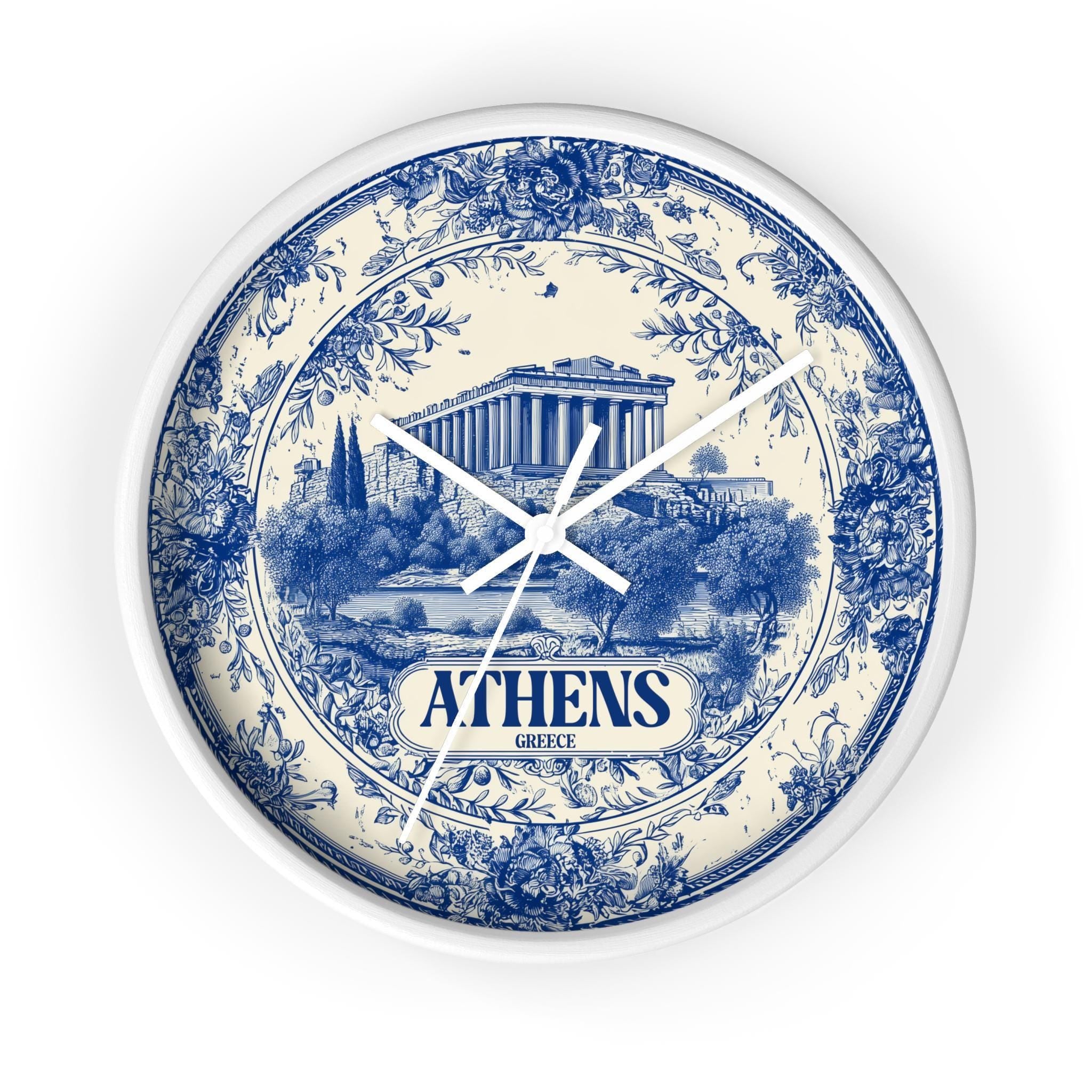 Athens Greece Wall Clock, Delf style Home Decor, Vintage City Travel Keepsake Art