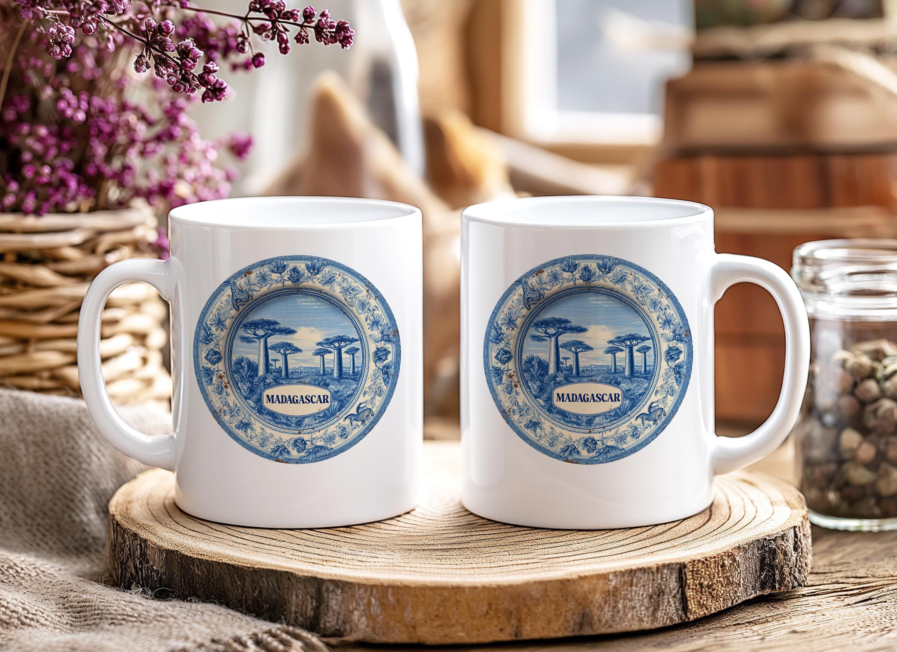 Madagascar Mug, Custom Delft Style cup, Personalized Vintage Travel City Gift