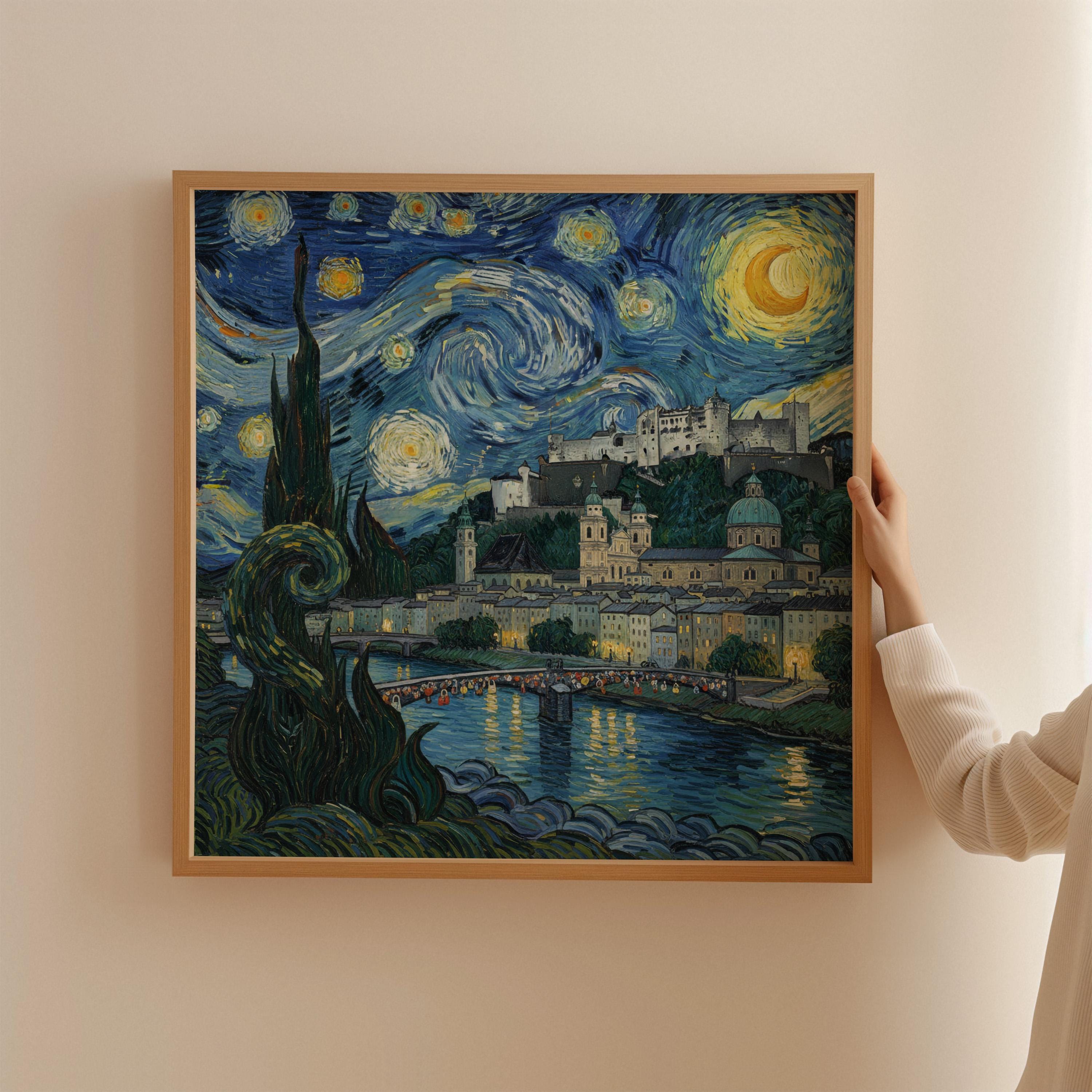Salzburg Austria Starry Night Wall Art, Van Gogh Print, Travel Gift Home Decor