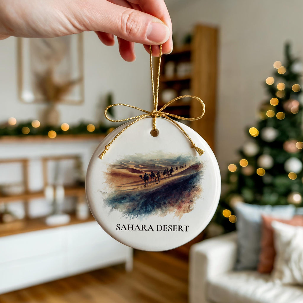 Sahara Desert Personalized Watercolor Ornament, Custom Ceramic Christmas gift, Travel Keepsake