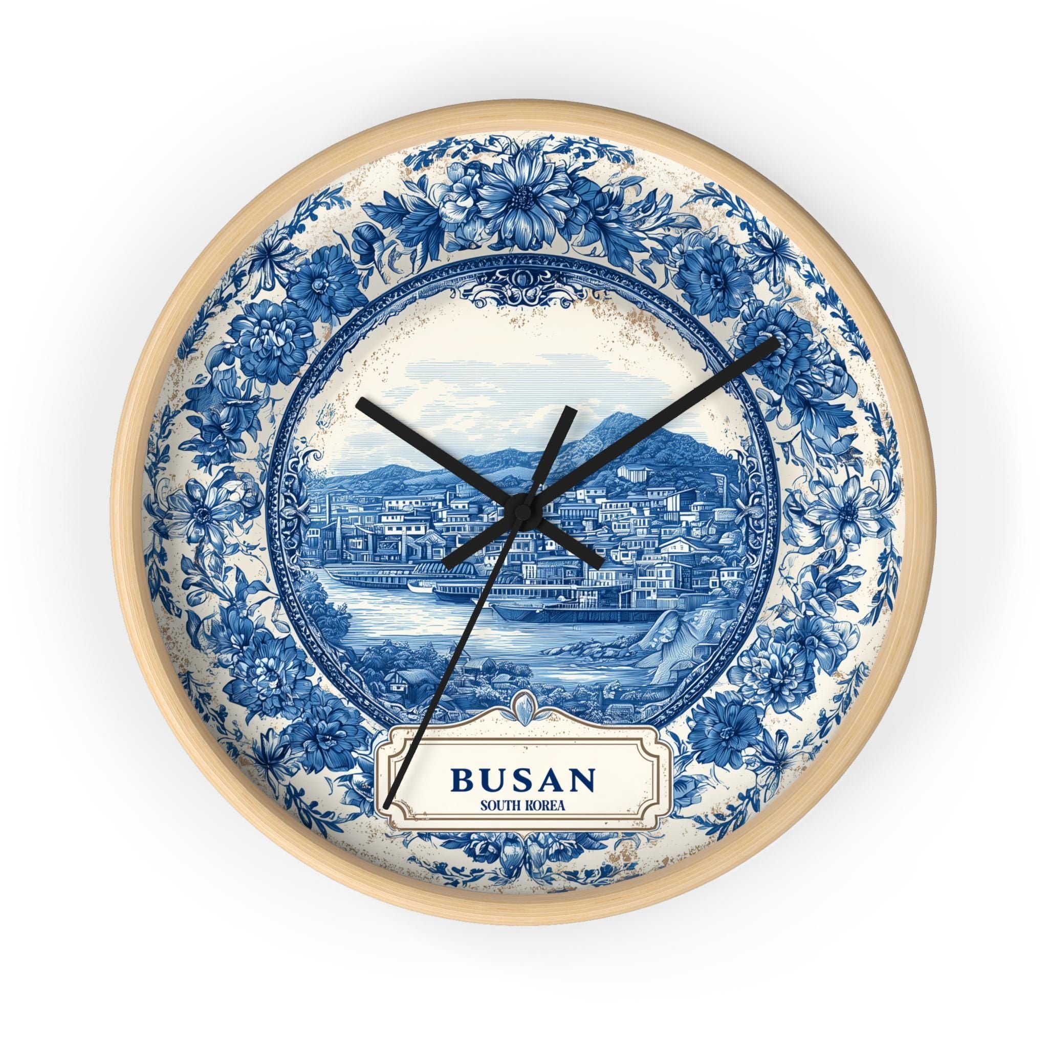 Busan South Korea Wall Clock, Delf style Home Decor, Vintage City Travel Keepsake Art