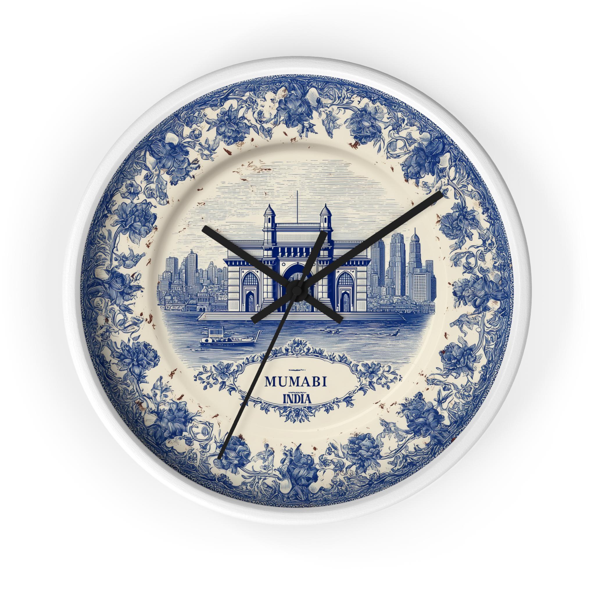 Mumbai India Wall Clock, Delf style Home Decor, Vintage City Travel Keepsake Art