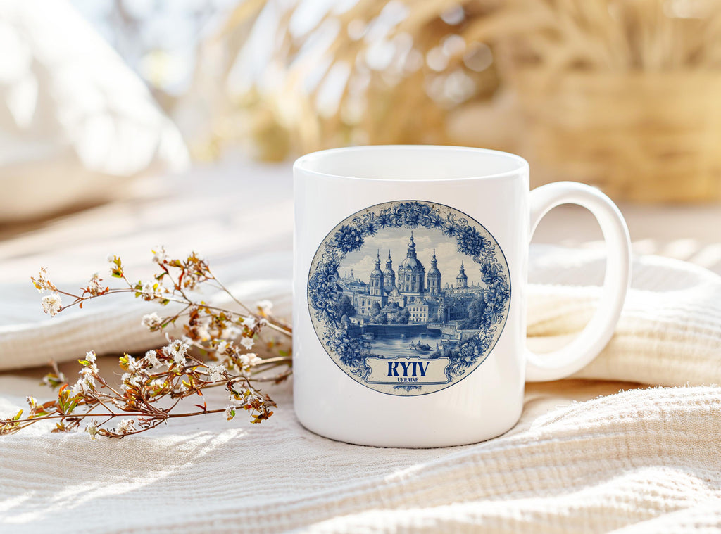 Kyiv Ukraine Mug, Custom Delft Style cup, Personalized Vintage Travel City Gift