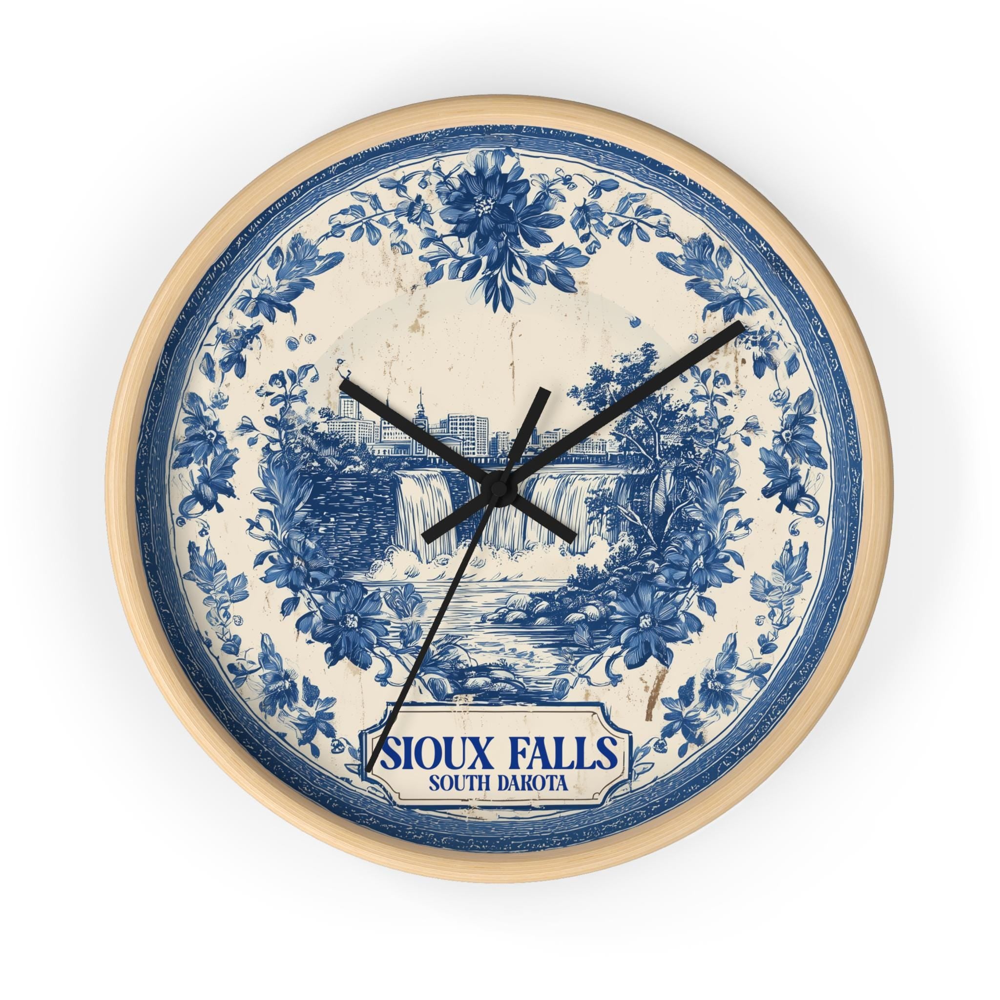 Sioux Falls South Dakota Wall Clock, Delf style Home Decor, Vintage City Travel Keepsake Art