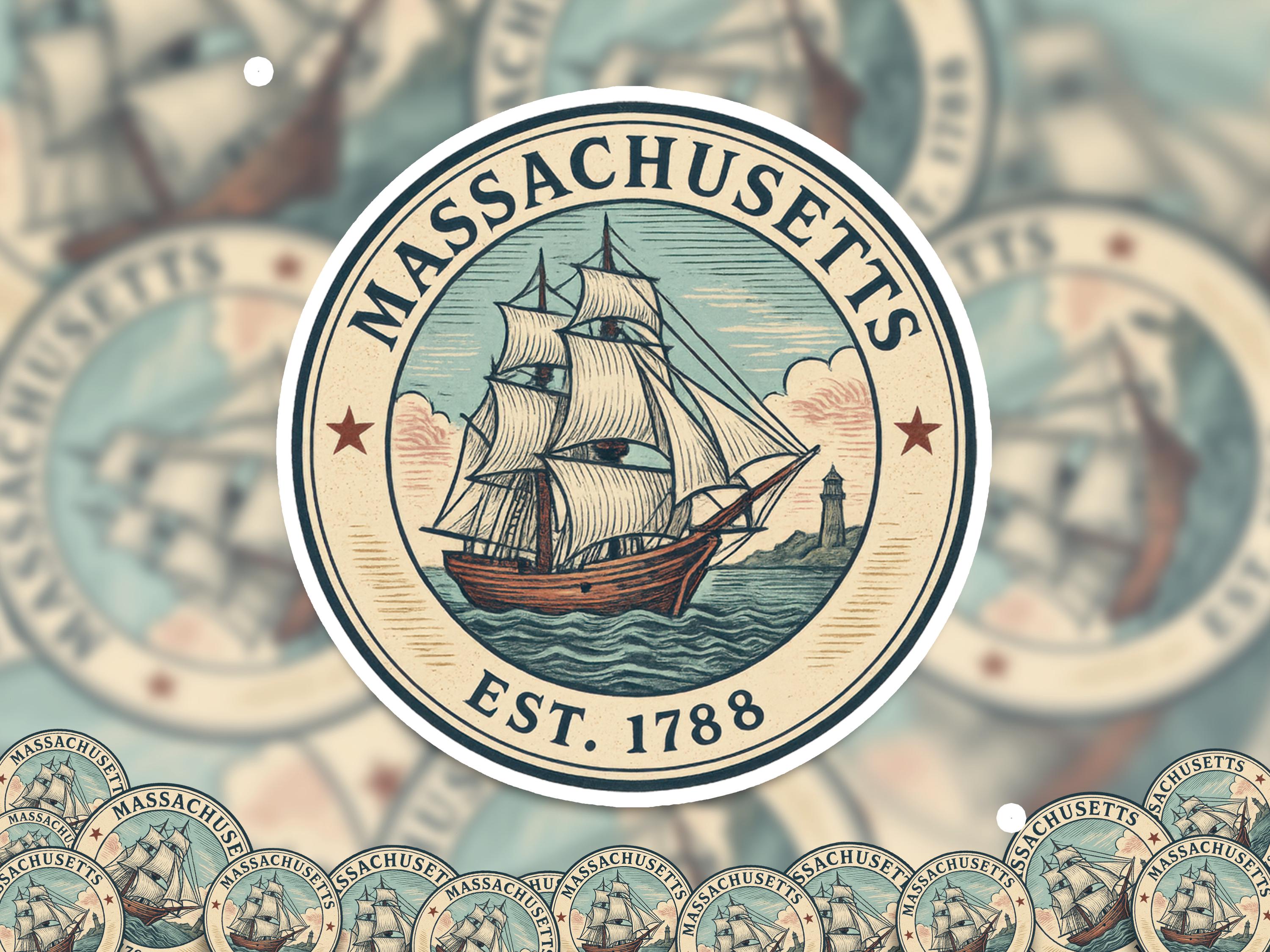 Massachusetts Sticker, Vintage US States Retro Decal, Waterproof Retro Travel Collection for Laptop Tumbler
