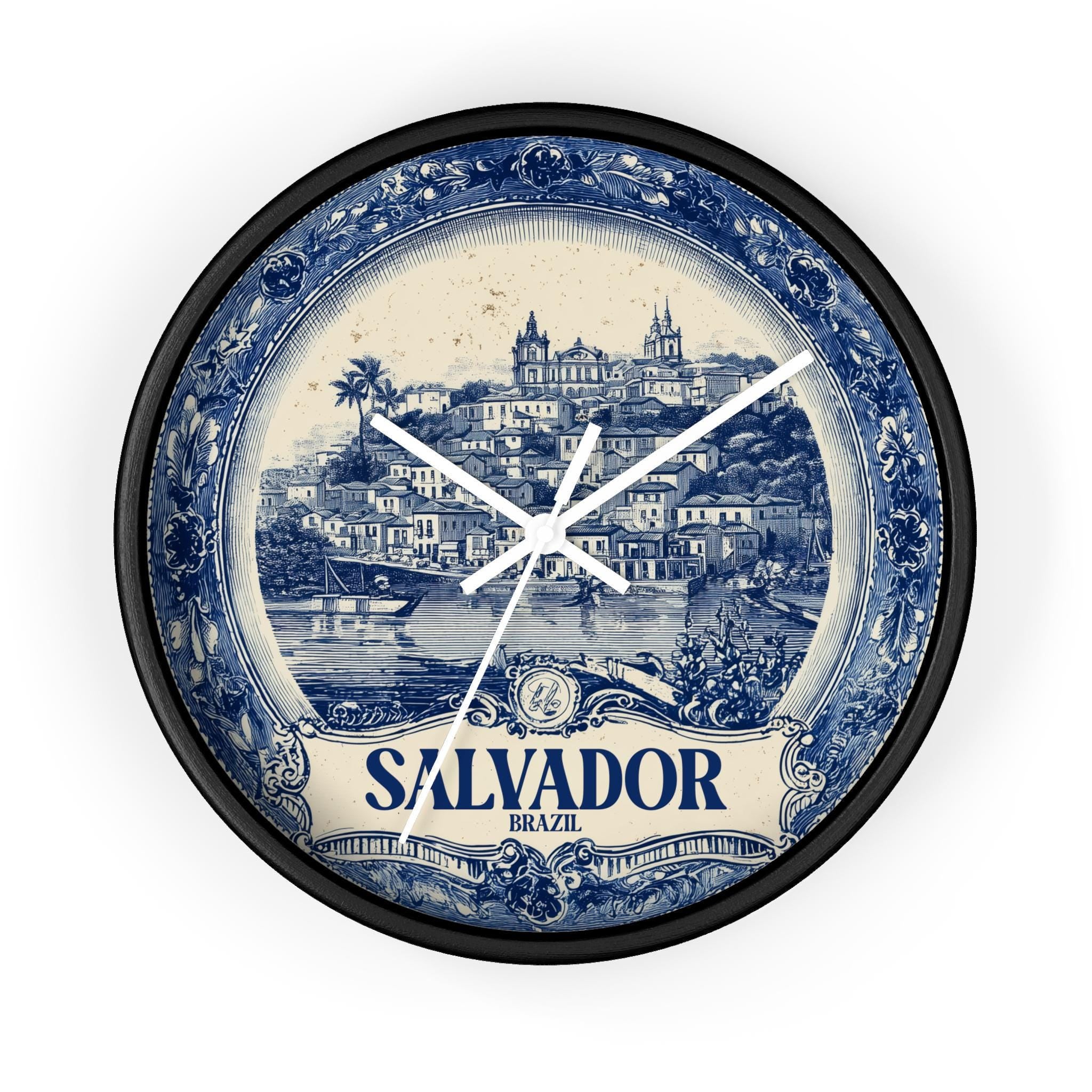 Salvador Brazil Wall Clock, Delf style Home Decor, Vintage City Travel Keepsake Art