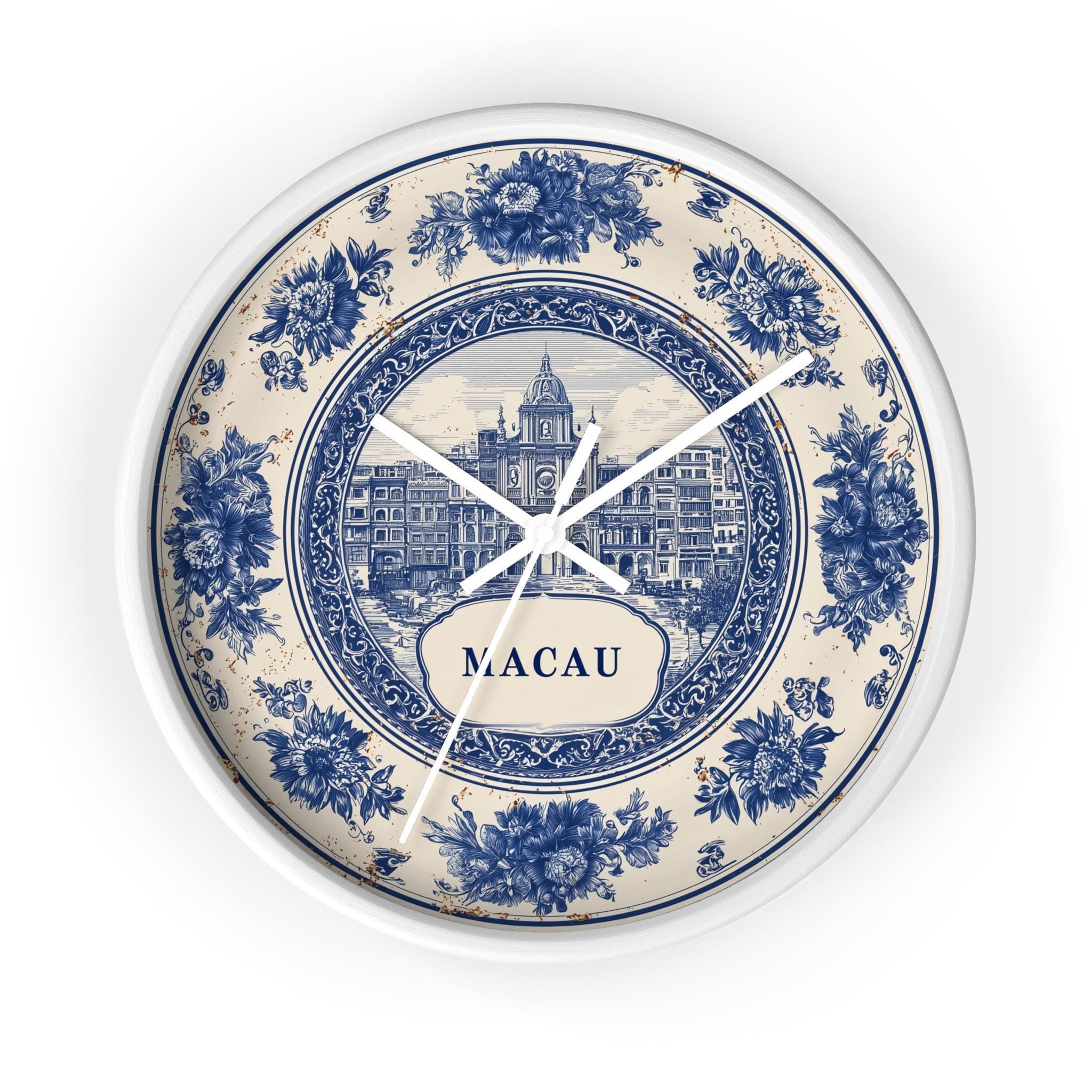 Macau China Wall Clock, Delf style Home Decor, Vintage City Travel Keepsake Art