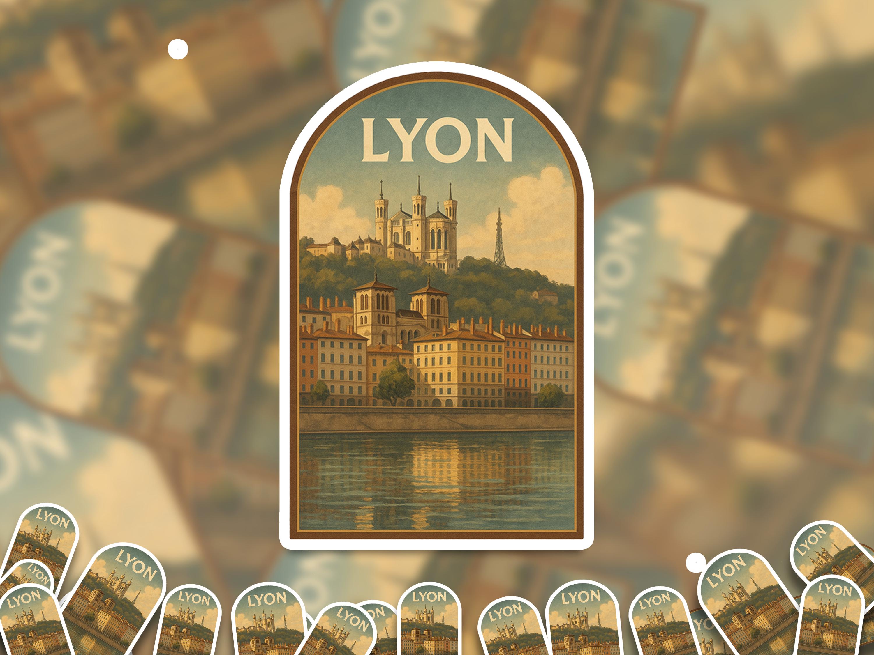 Lyon France Sticker, Vintage City Vinyl Decal, Retro Travel Lover Collection, Journal Scrapbook