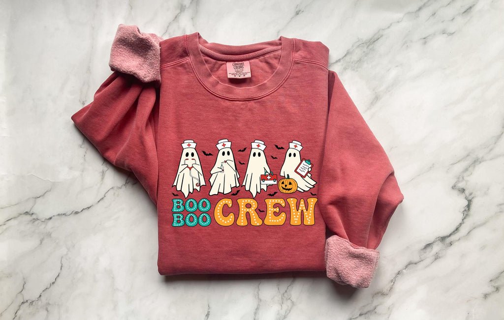Boo Boo Crew Halloween Nurse Sweatshirt, Spooky RN Fall Top Cozy Autumn Pullover, Cute Retro Gift for Nurse