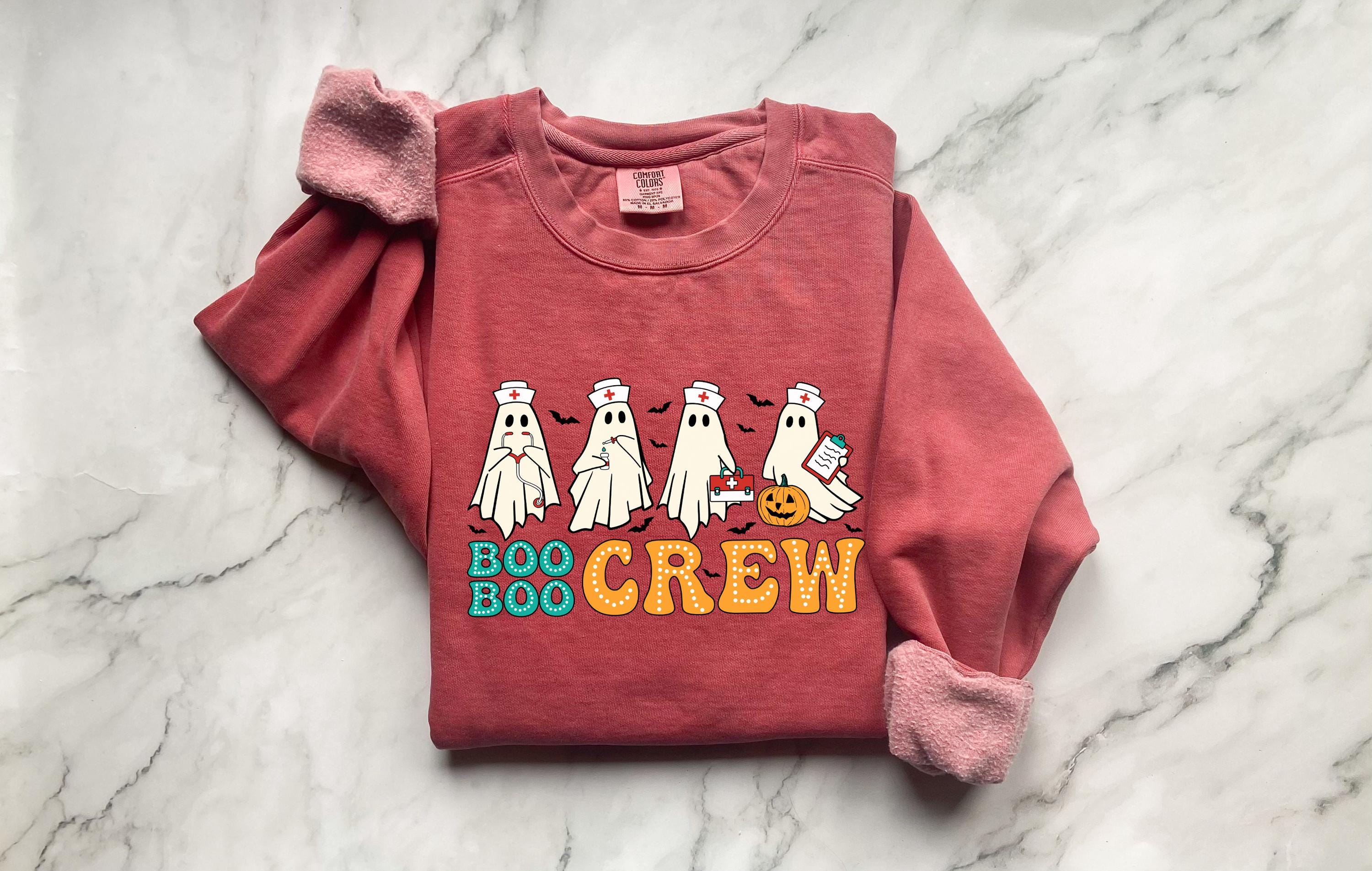 Boo Boo Crew Halloween Nurse Sweatshirt, Spooky RN Fall Top Cozy Autumn Pullover, Cute Retro Gift for Nurse