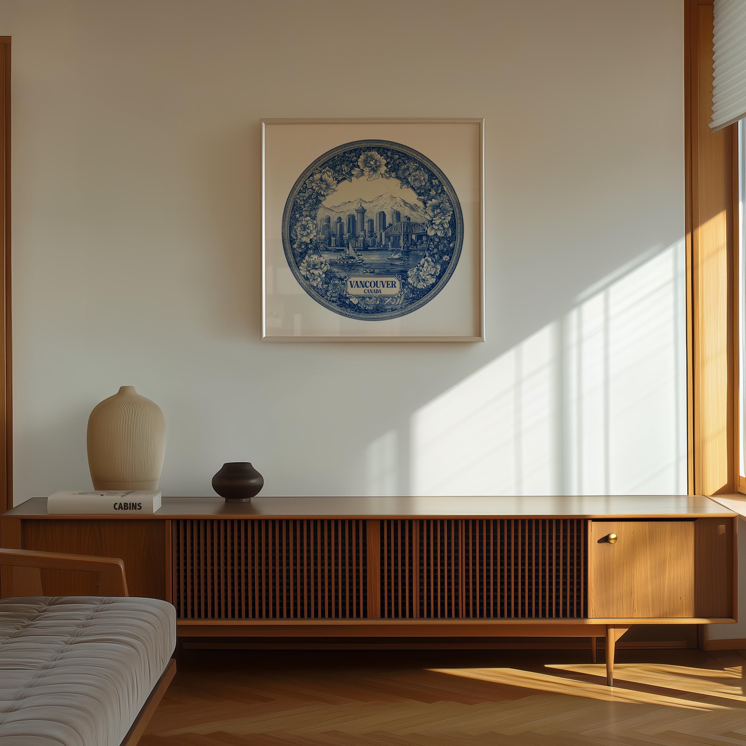 Vancouver Canada Wall Art, Vintage Delft Blue Poster, City Print, Travel Home Decor