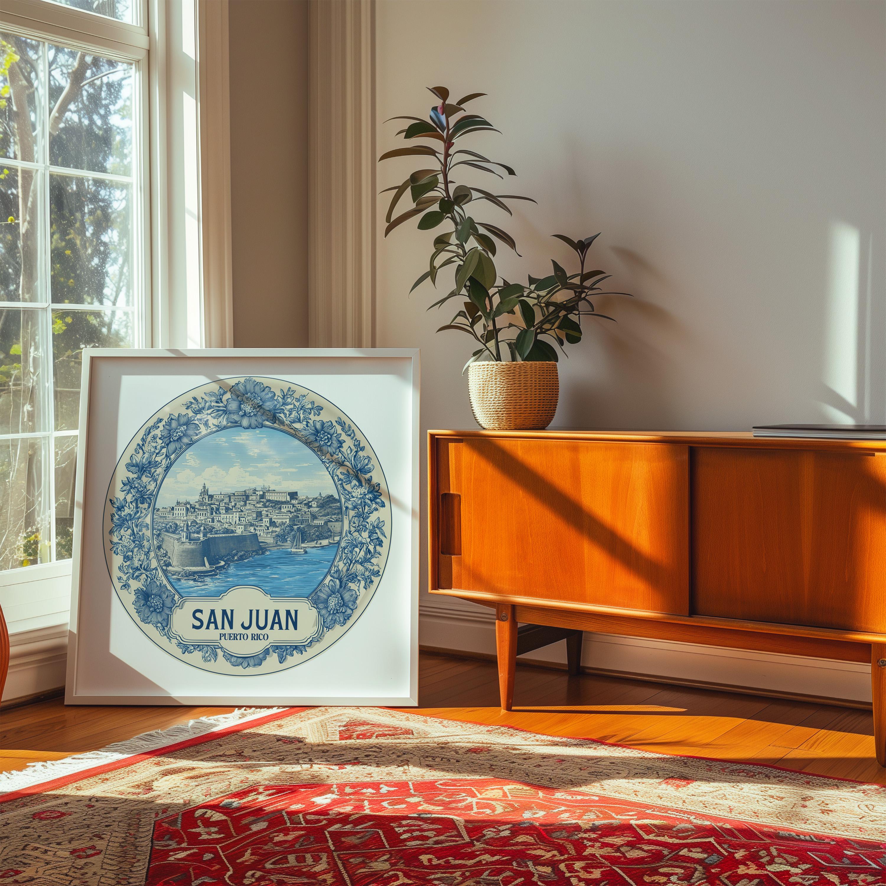 San Juan Puerto Rico Wall Art, Vintage Delft Blue Poster, City Print, Travel Home Decor