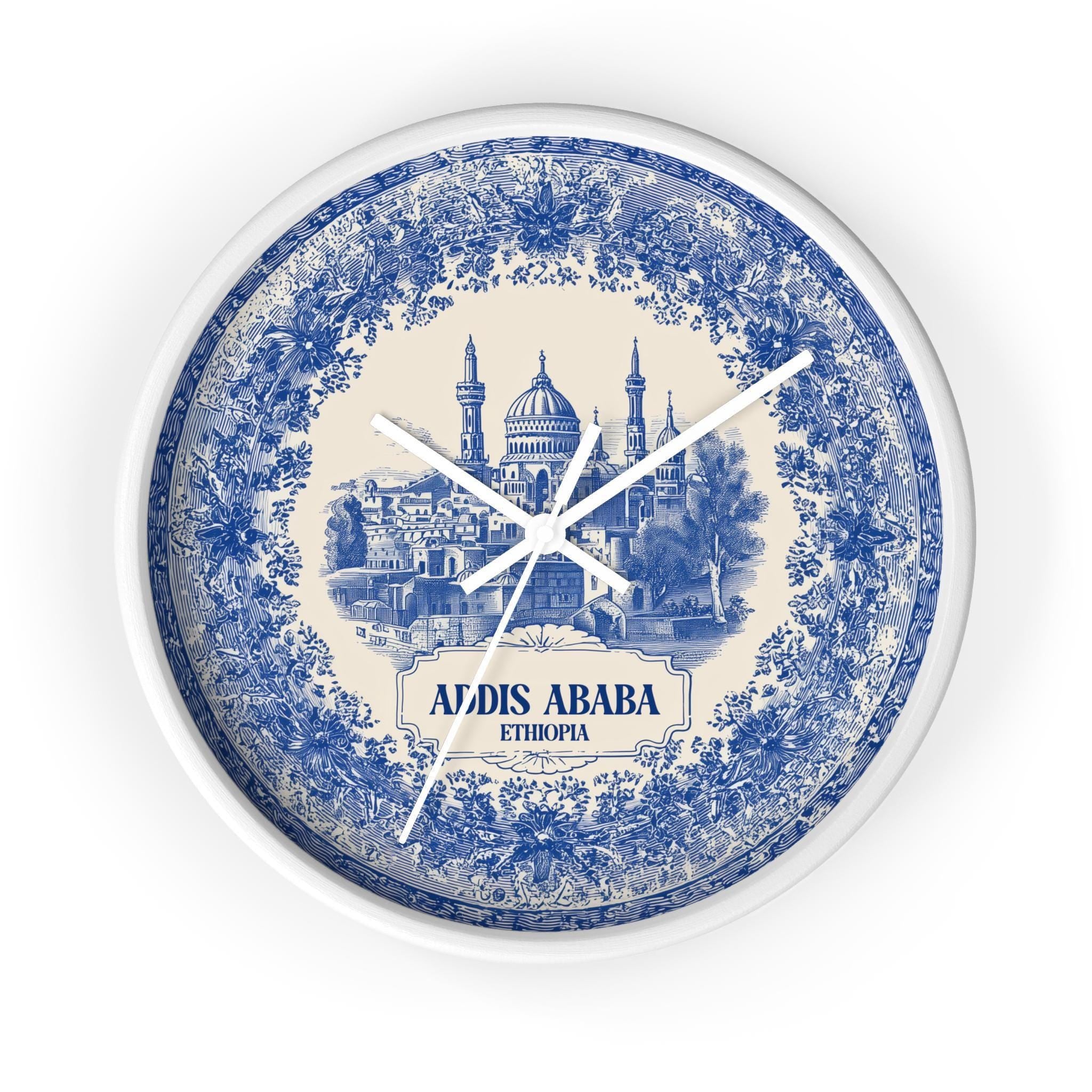 Addis Ababa Ethiopia Wall Clock, Delf style Home Decor, Vintage City Travel Keepsake Art