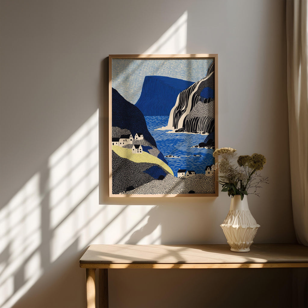 Faroe Islands Wall Art, Scandinavian Landscape Pop Art Modern Print, Poster Travel Gift Canvas