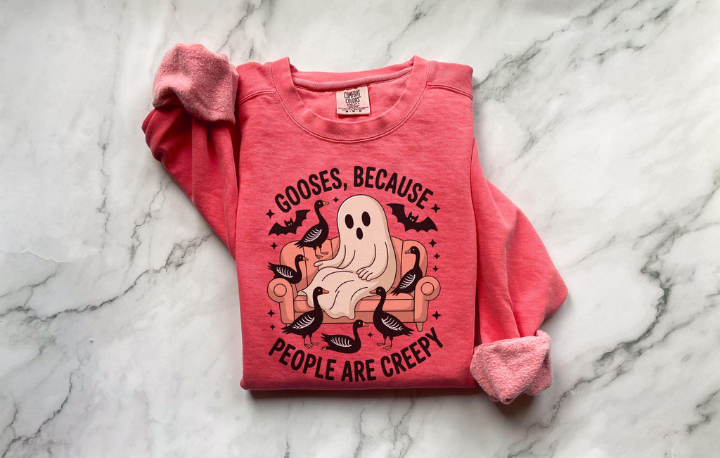 Gooses Because People are Creepy Halloween Sweatshirt: Funny Ghost, Creepy Fall Pullover