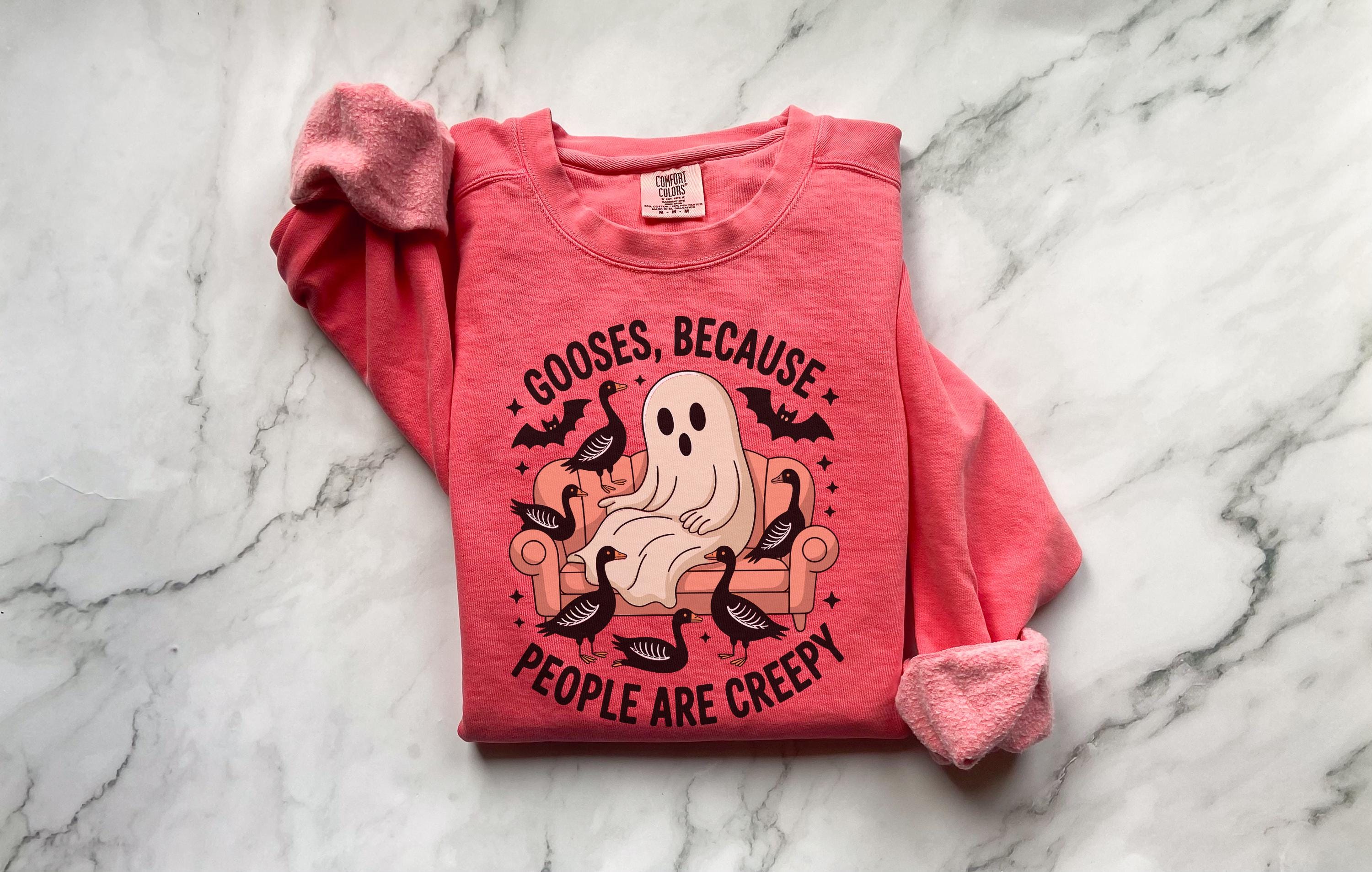 Gooses Because People are Creepy Halloween Sweatshirt: Funny Ghost, Creepy Fall Pullover