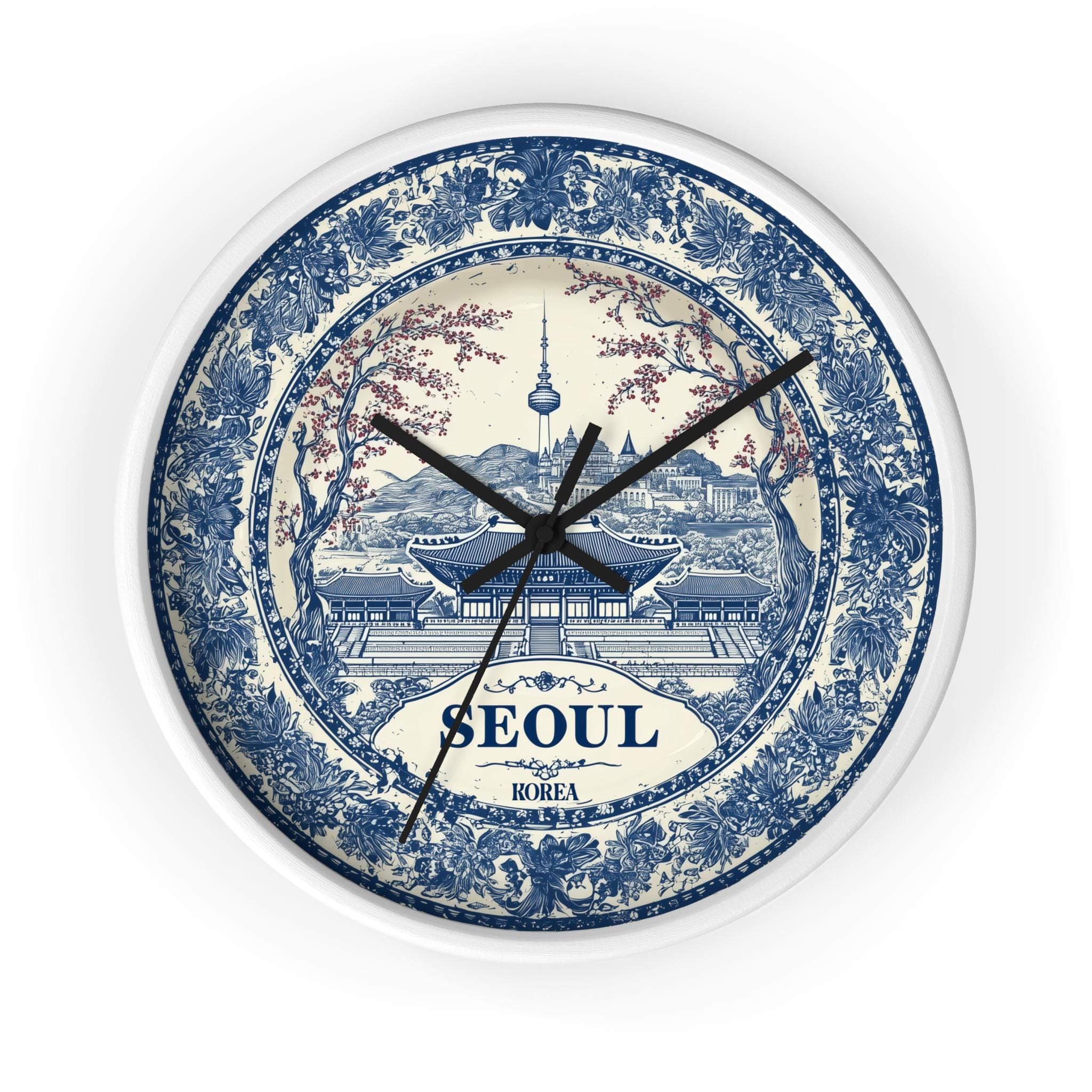 Seoul South Korea Wall Clock, Delf style Home Decor, Vintage City Travel Keepsake Art