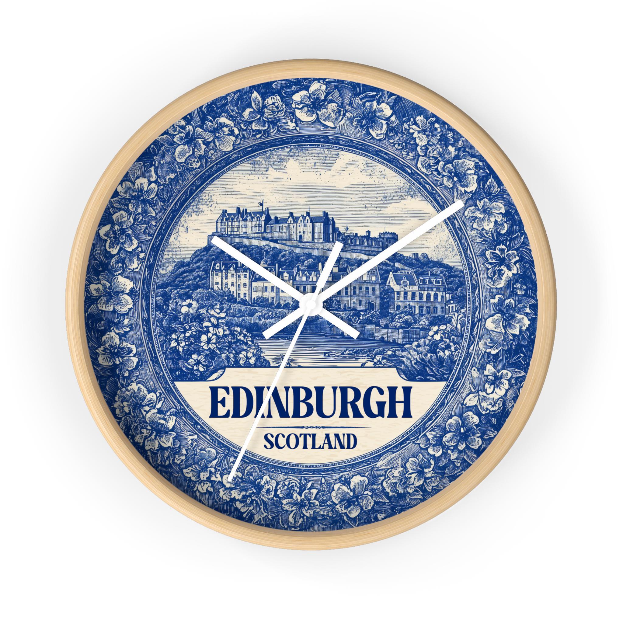 Edinburgh Scotland Wall Clock, Delf style Home Decor, Vintage City Travel Keepsake Art