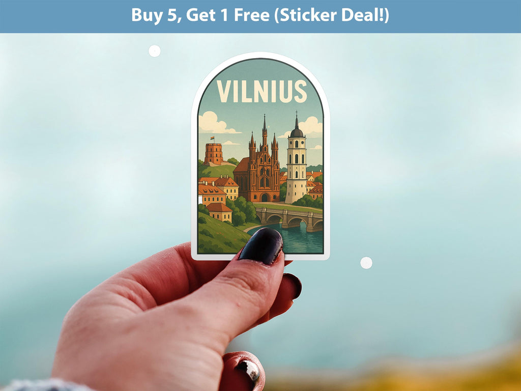 Vilnius Lithuania Sticker, Vintage City Vinyl Decal, Retro Travel Lover Collection, Journal Scrapbook
