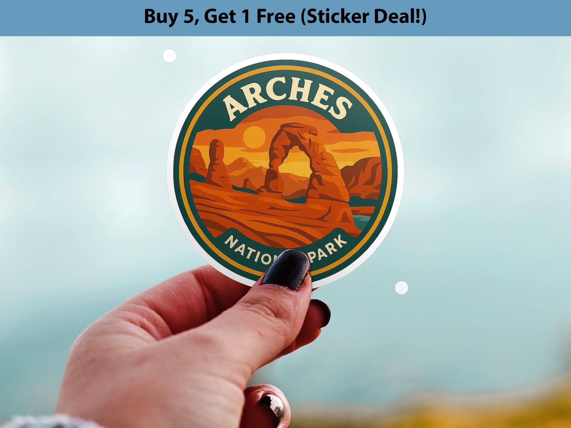Arches National Park Sticker Kiss-Cut Vinyl, Waterproof Decal, Retro Travel Lover Collection