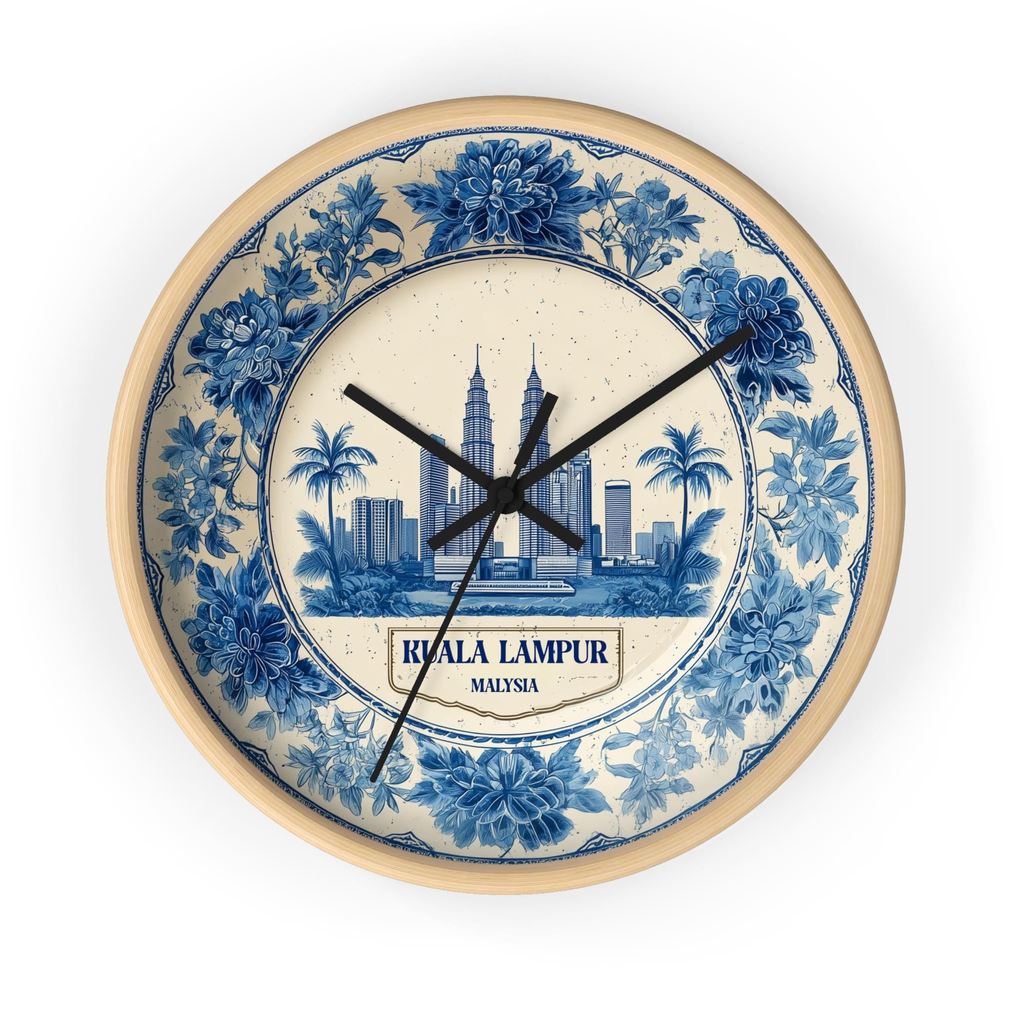 Kuala Lumpur Malaysia Wall Clock, Delf style Home Decor, Vintage City Travel Keepsake Art