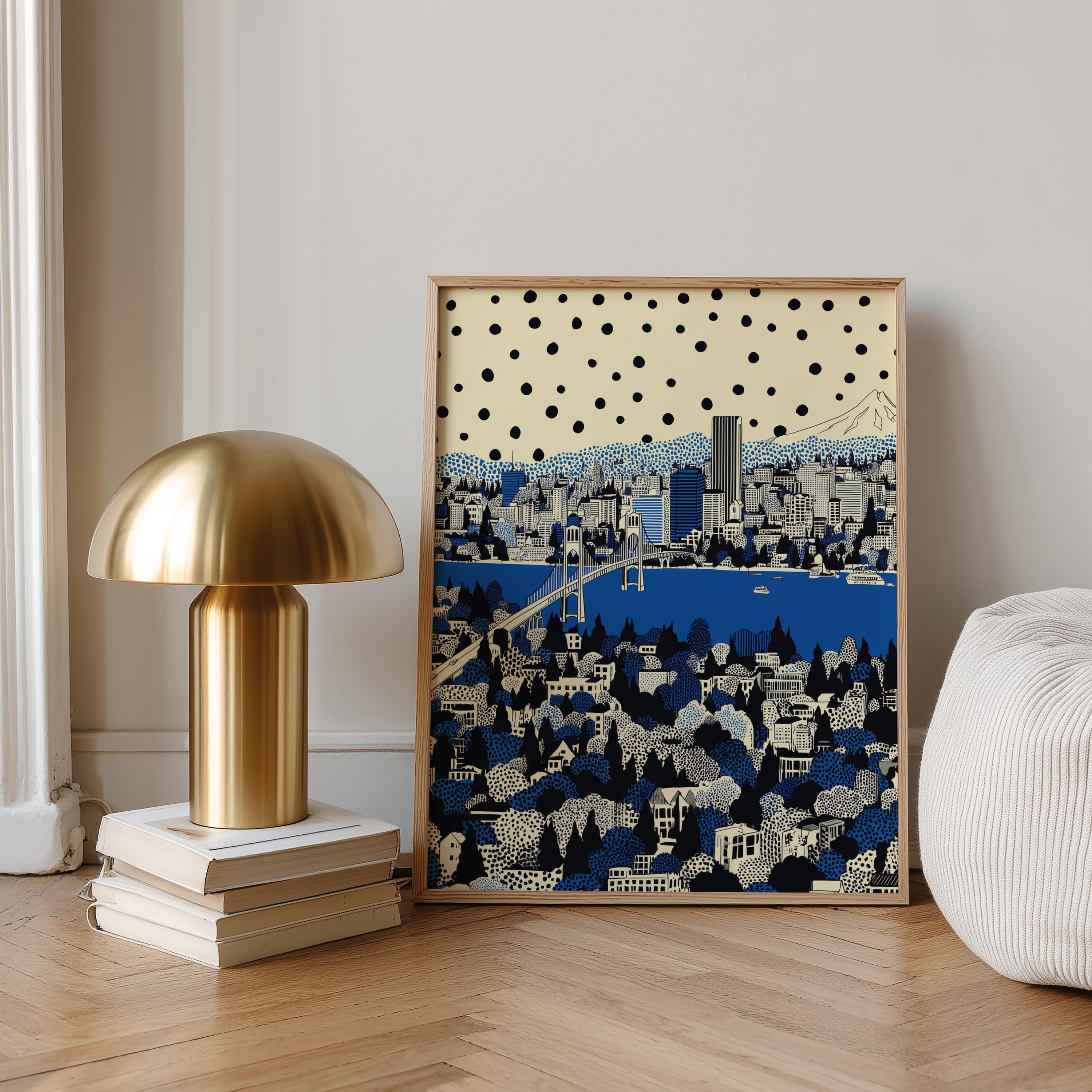 Portland Oregon Wall Art Print, Pop Art Modern Poster Japanese Travel Gift Canvas