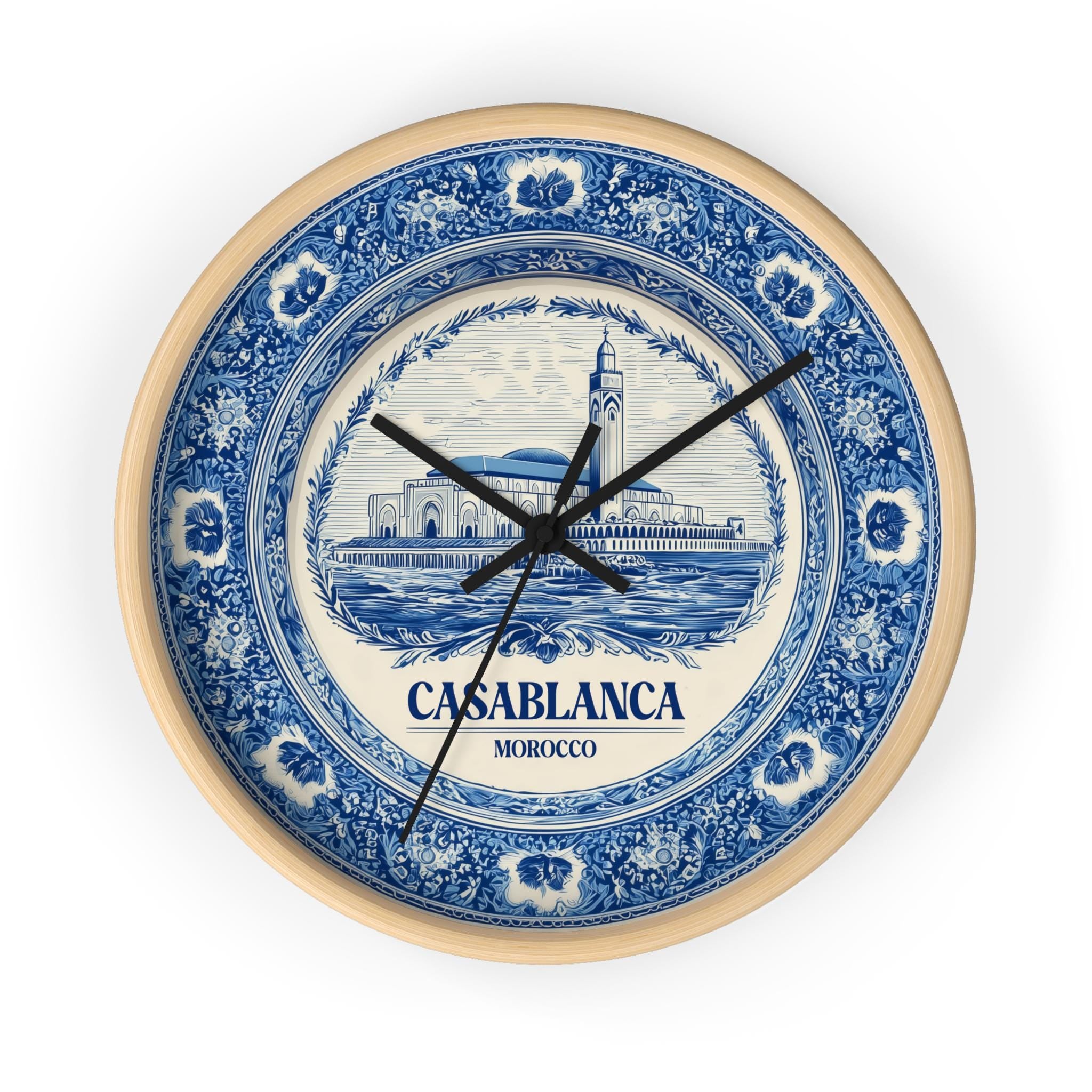 Casablanca Morocco Wall Clock, Delf style Home Decor, Vintage City Travel Keepsake Art