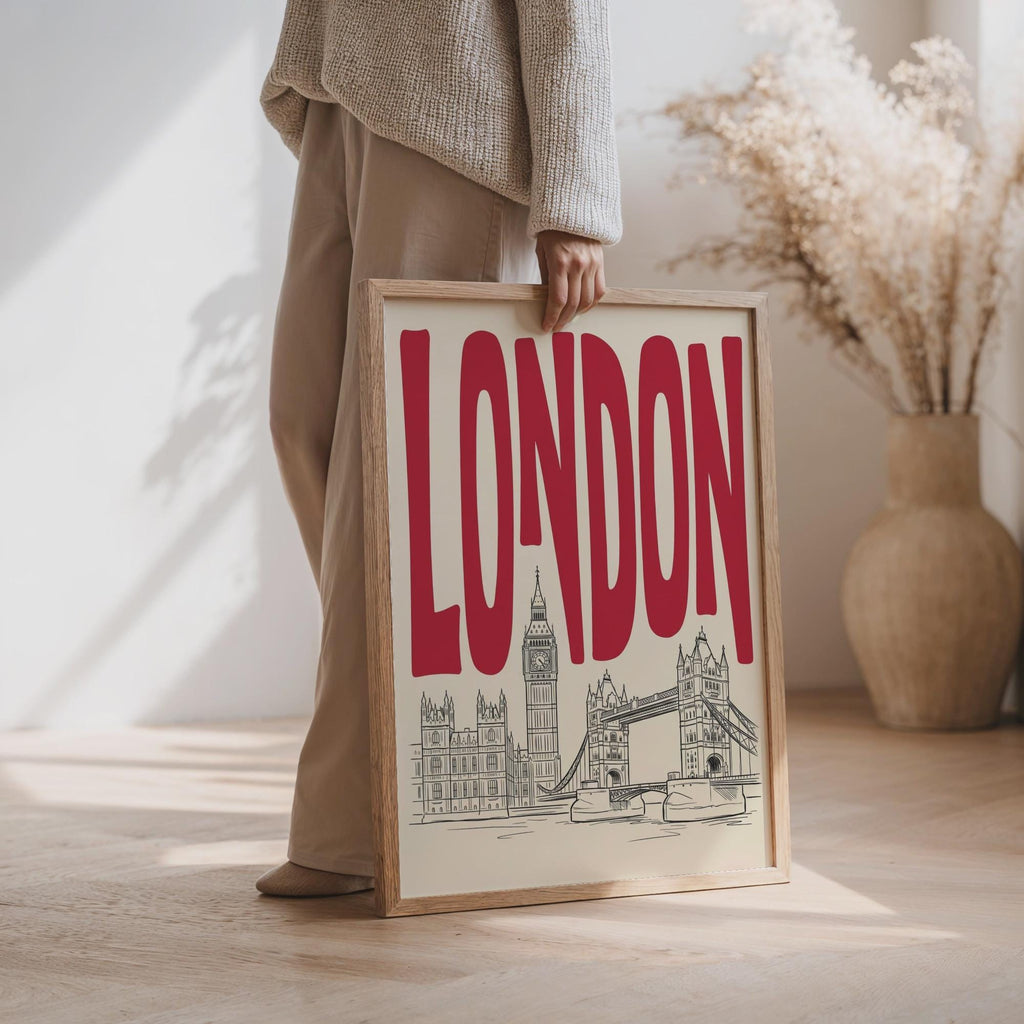 London Skyline Wall Minimalist Art, Framed Canvas Print, Big Ben Line Art Decor