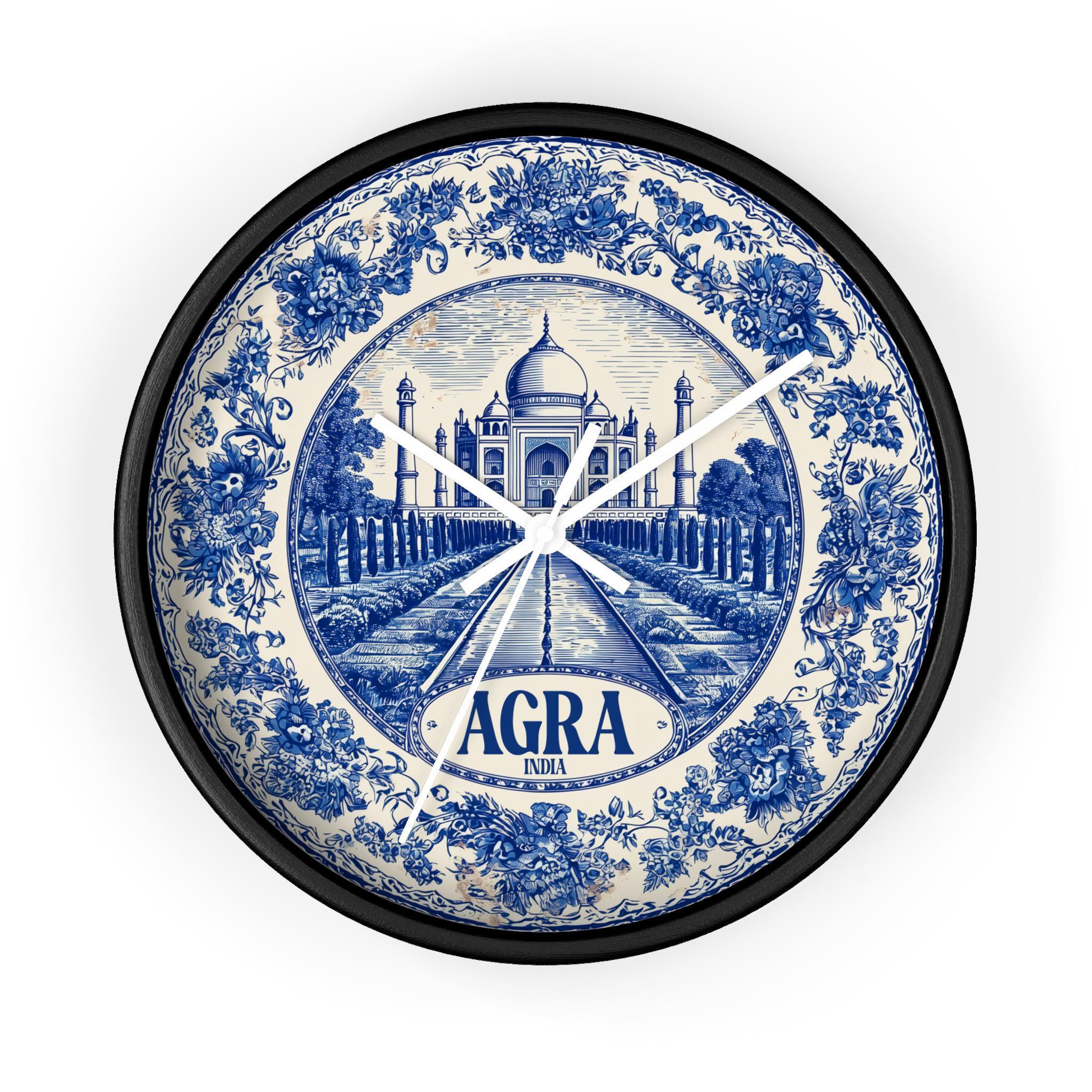 Agra India Wall Clock, Delf style Home Decor, Vintage City Travel Keepsake Art