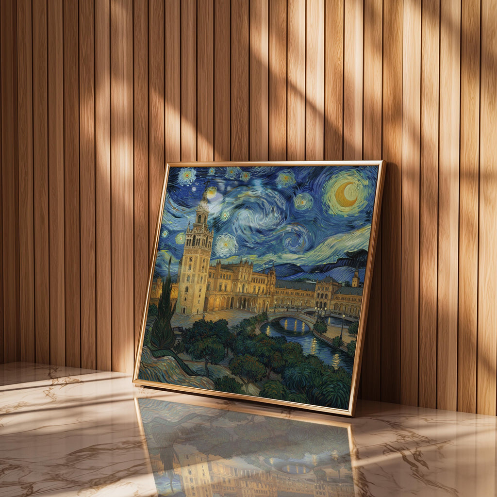 Seville Spain Starry Night Wall Art, Van Gogh Print, Travel Gift Home Decor