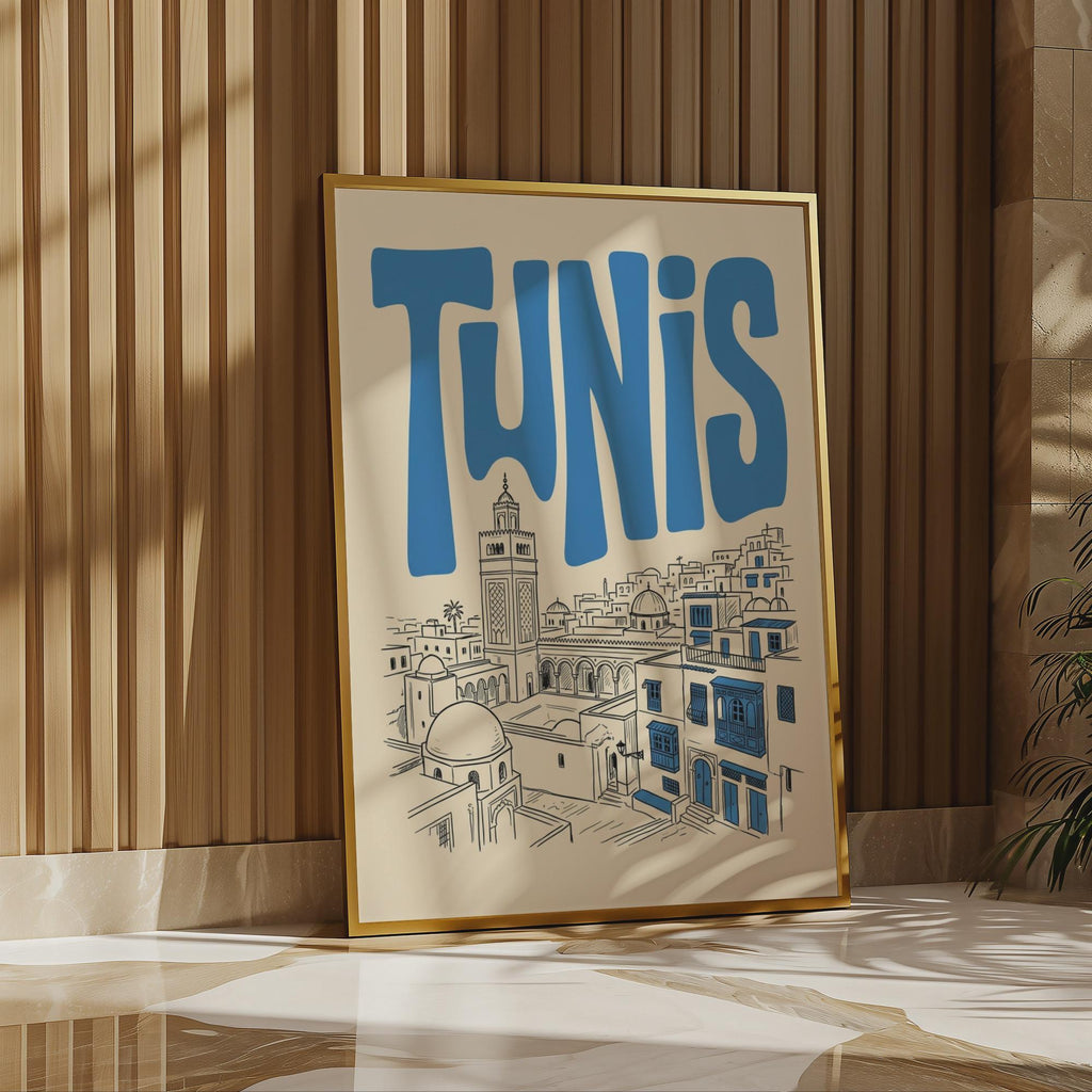 Tunis Skyline Wall Art, Framed Canvas Print, Tunisia Travel Decor