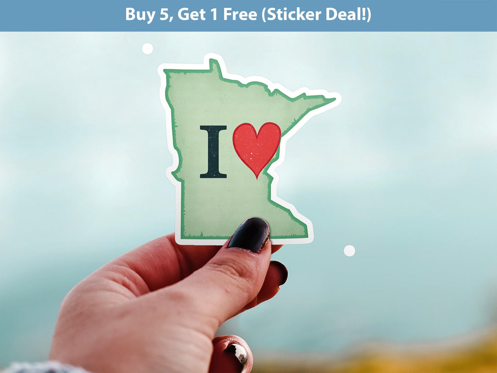 I love Minnesota Sticker, Vintage US States Vinyl Decal, Waterproof Decal, Retro Travel Collection