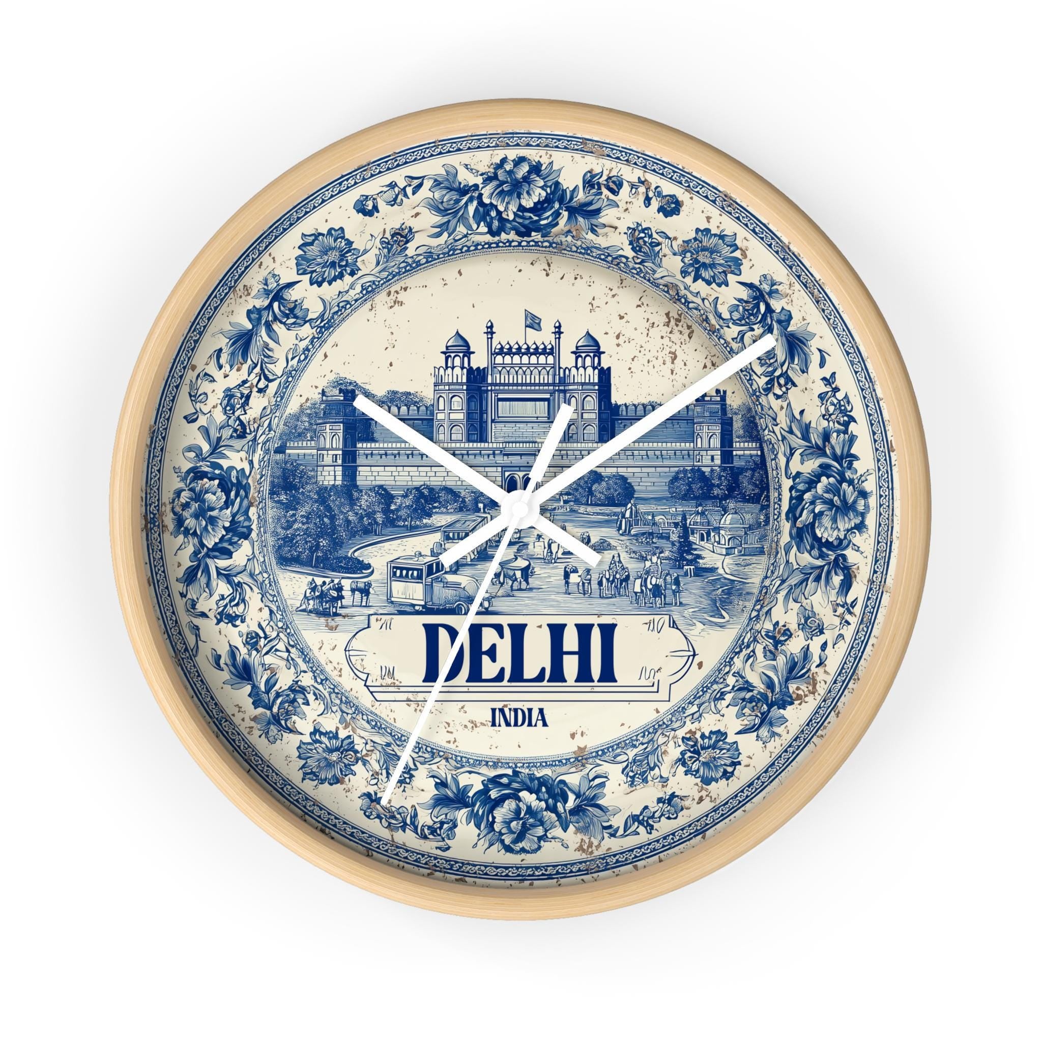 Delhi India Wall Clock, Delf style Home Decor, Vintage City Travel Keepsake Art