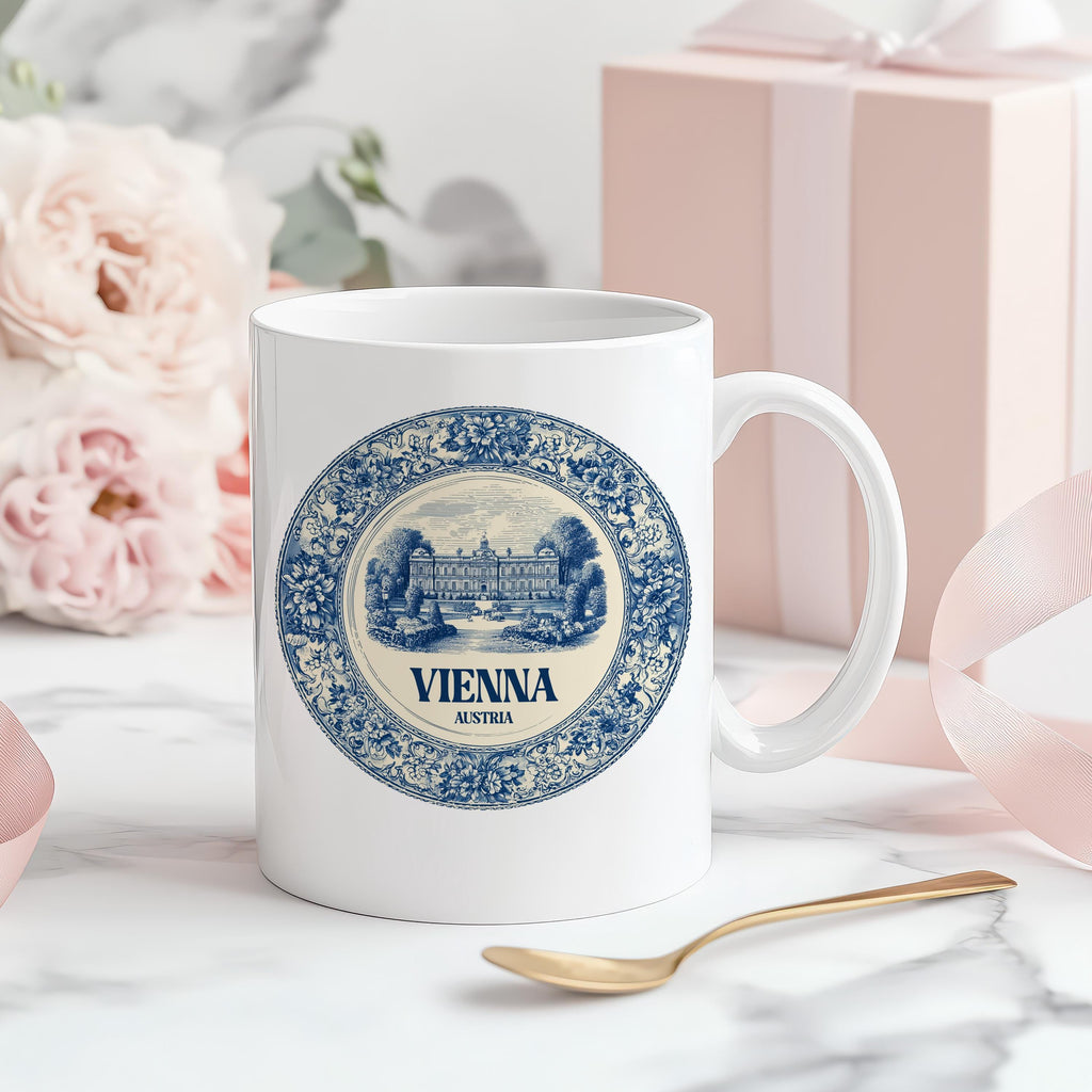 Vienna Austria Mug, Custom Delft Style cup, Personalized Vintage Travel City Gift