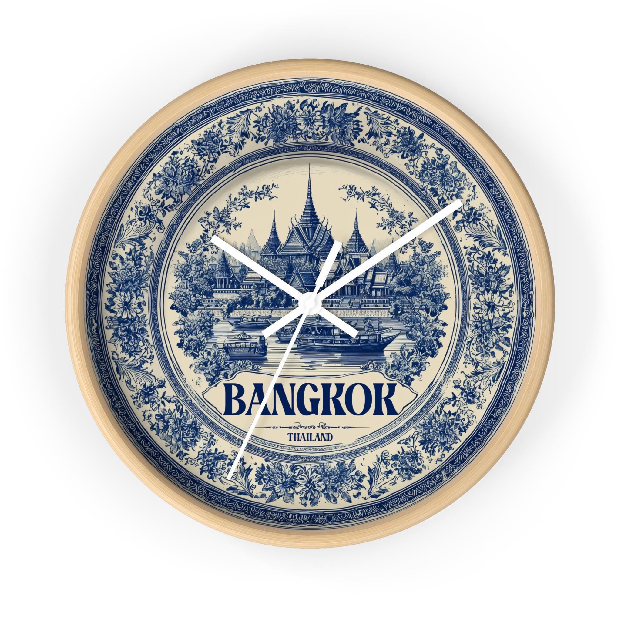Bangkok Thailand Wall Clock, Delf style Home Decor, Vintage City Travel Keepsake Art