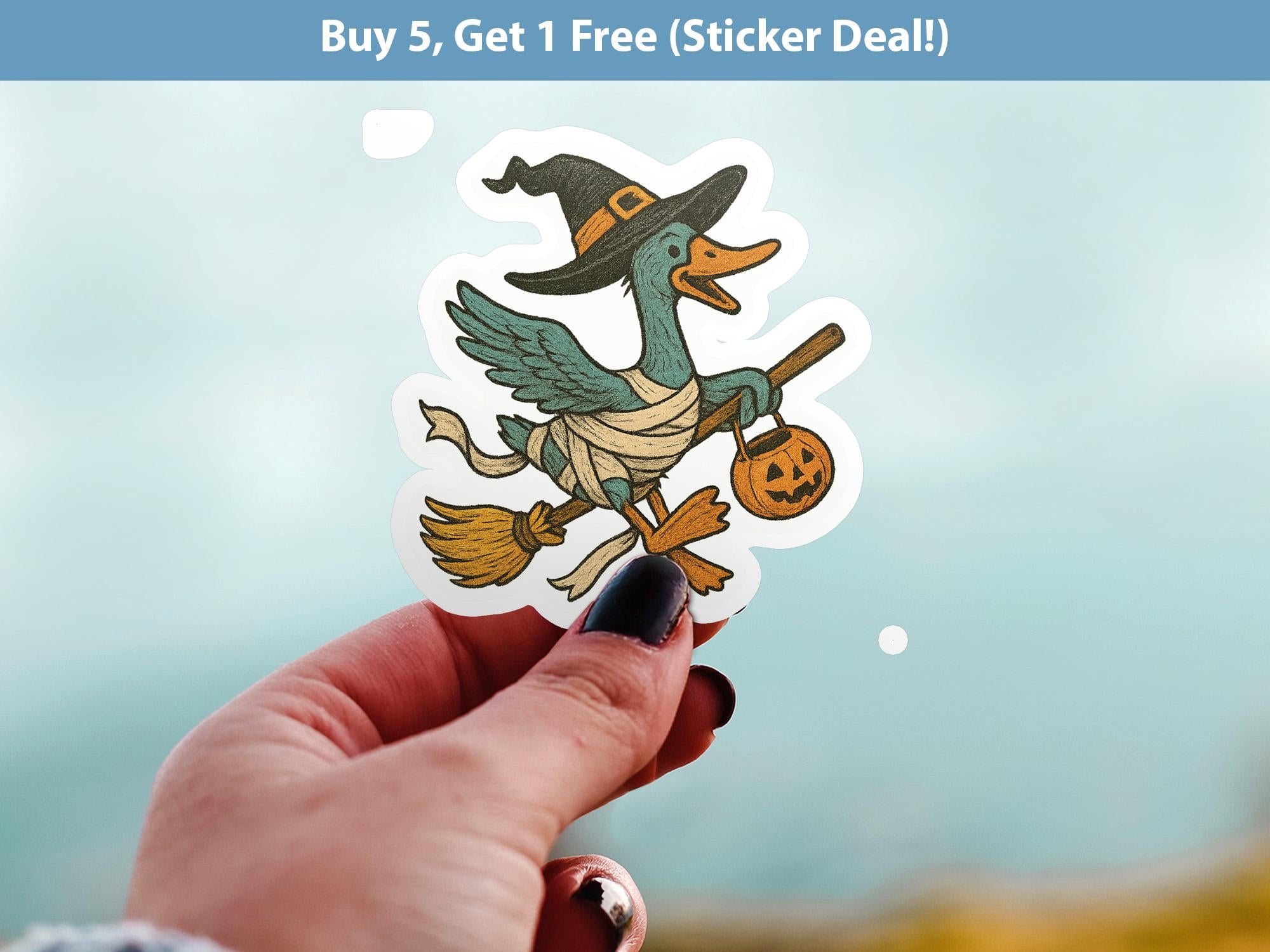 Witch Goose Sticker, Spooky Halloween Waterproof Decal for tumbler, kindle