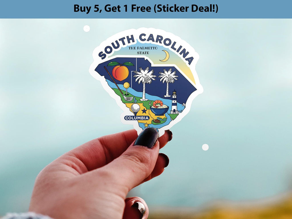 South Carolina State Sticker, USA Kiss-Cut Vinyl, Landmark Waterproof Decal, United States Travel Collection