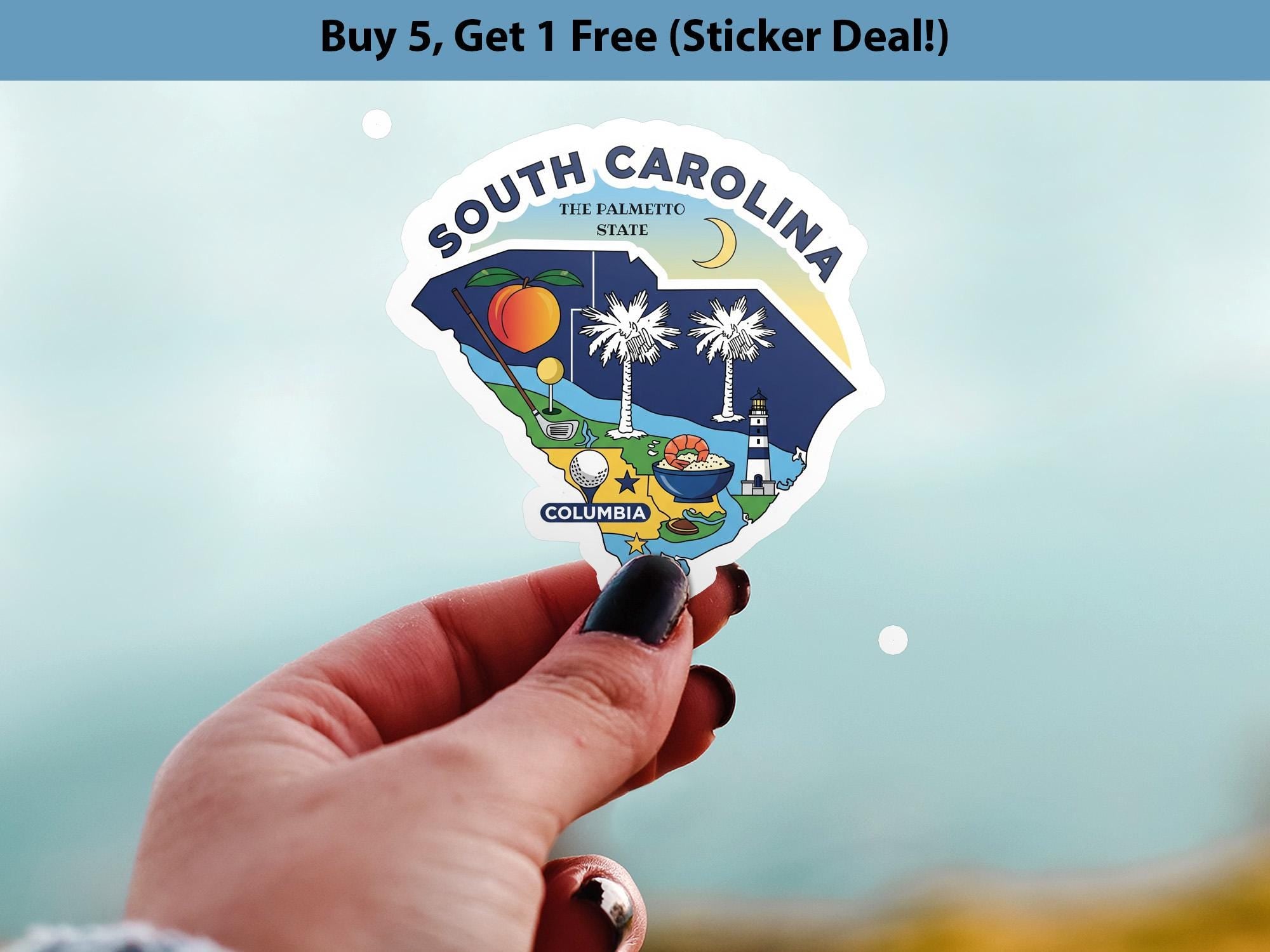South Carolina State Sticker, USA Kiss-Cut Vinyl, Landmark Waterproof Decal, United States Travel Collection