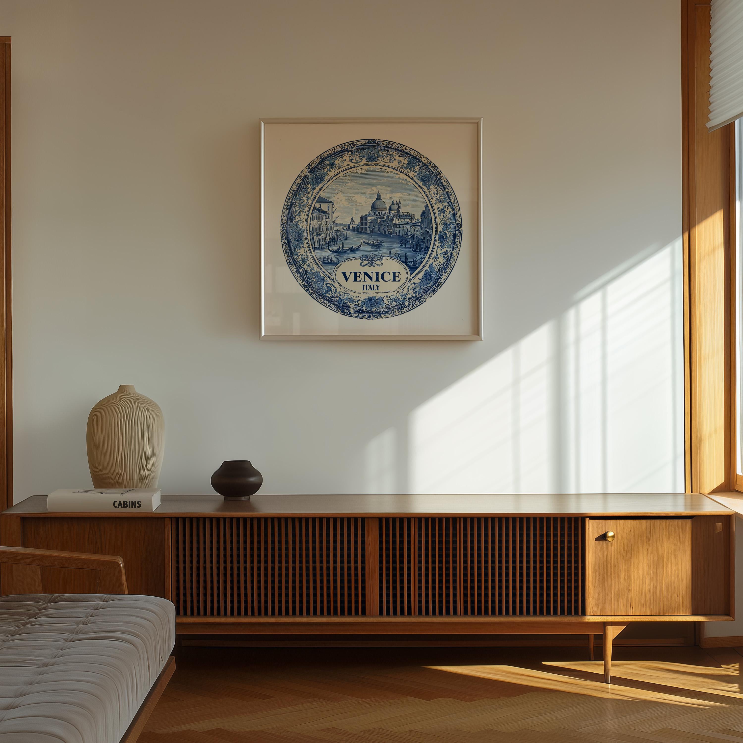 Venice Italy Wall Art, Vintage Delft Blue Poster, City Print, Travel Home Decor