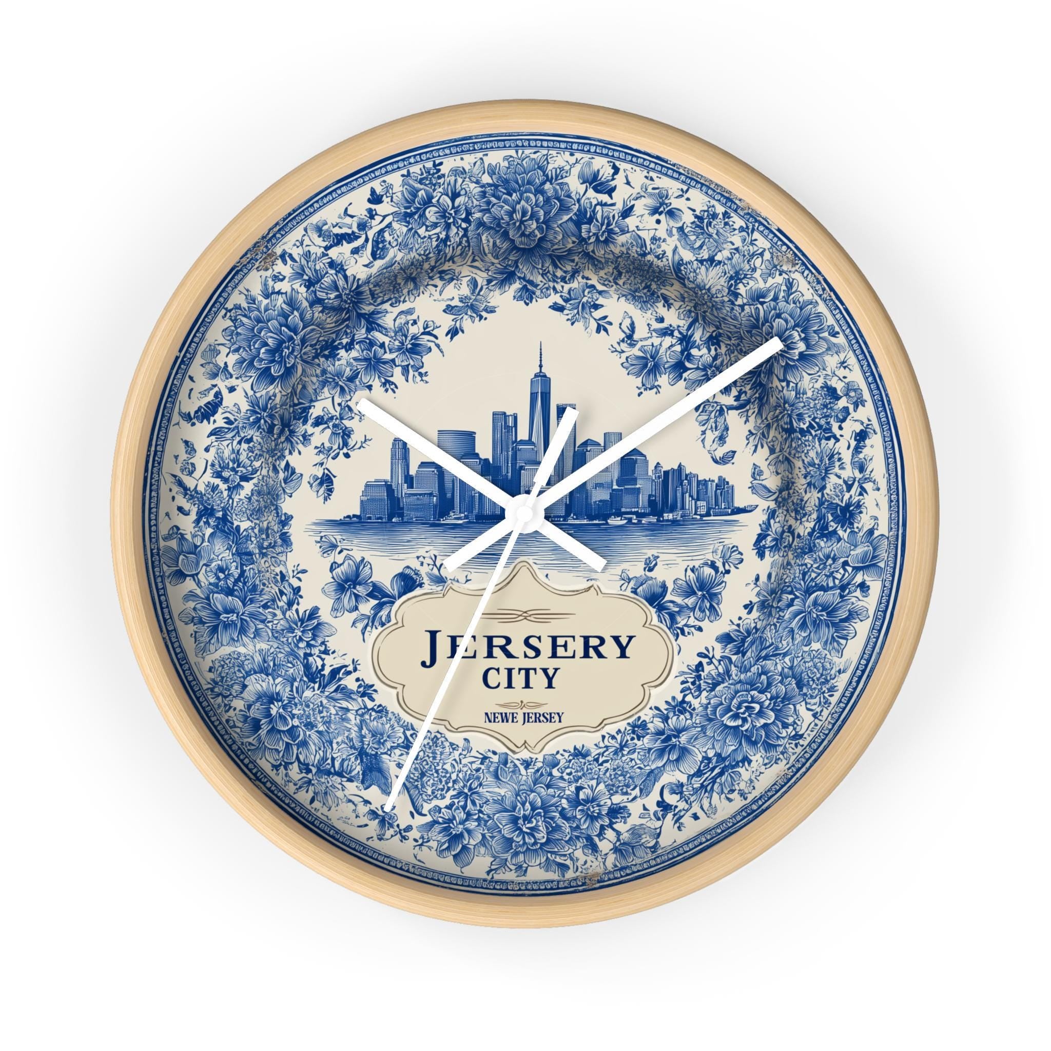 Jersey City New Jersey Wall Clock, Delf style Home Decor, Vintage City Travel Keepsake Art