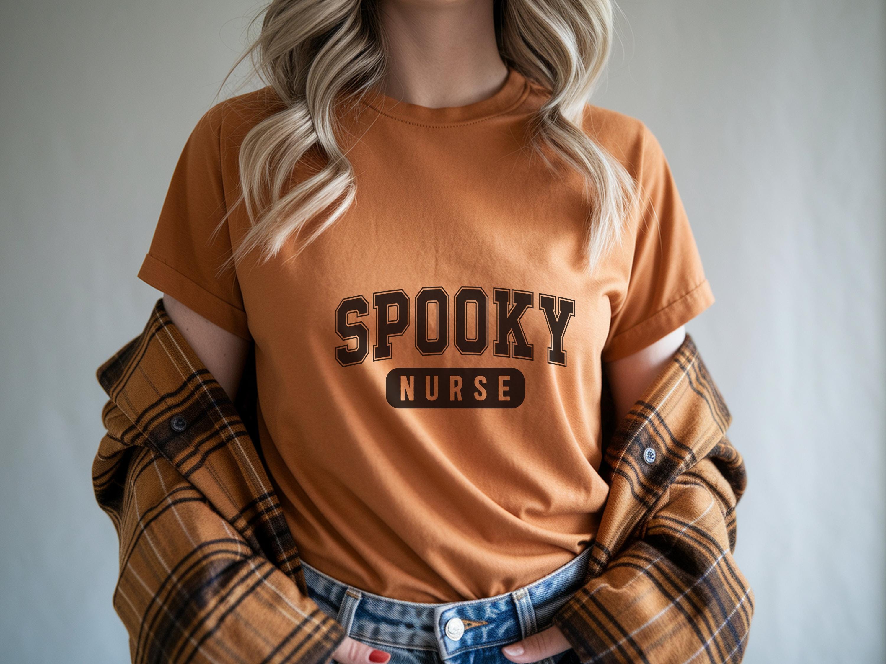 Spooky Nurse Halloween Sweatshirt, Funny RN Top in Retro College Font, Cute Medical Fall Apparel, Cozy Autumn Outfit, Unique Gift for Nurse