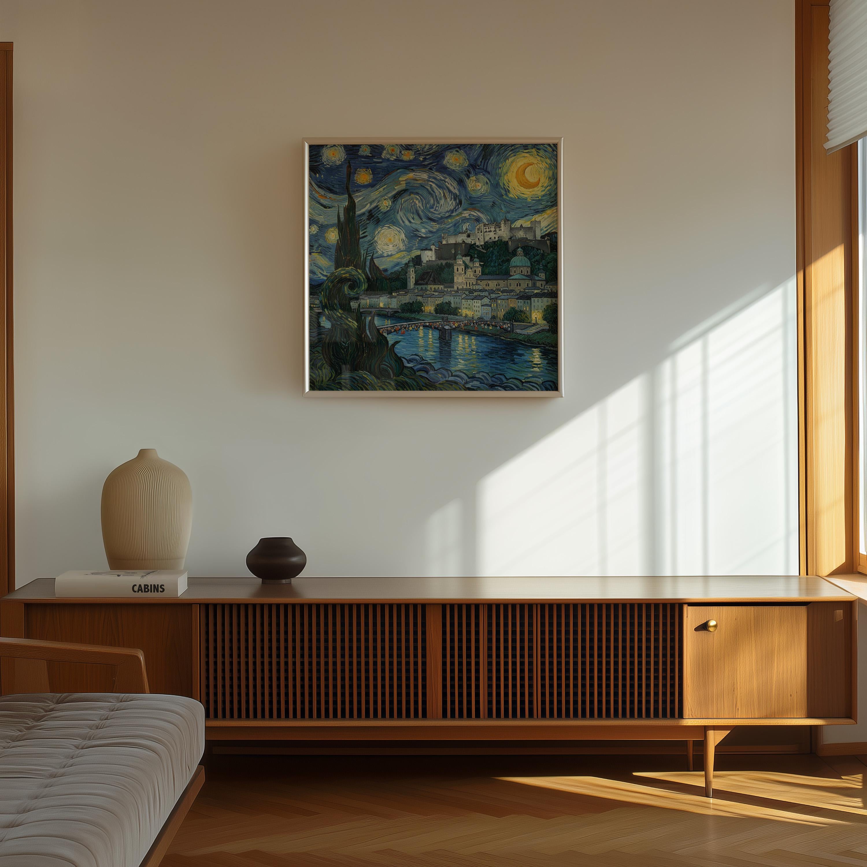 Salzburg Austria Starry Night Wall Art, Van Gogh Print, Travel Gift Home Decor