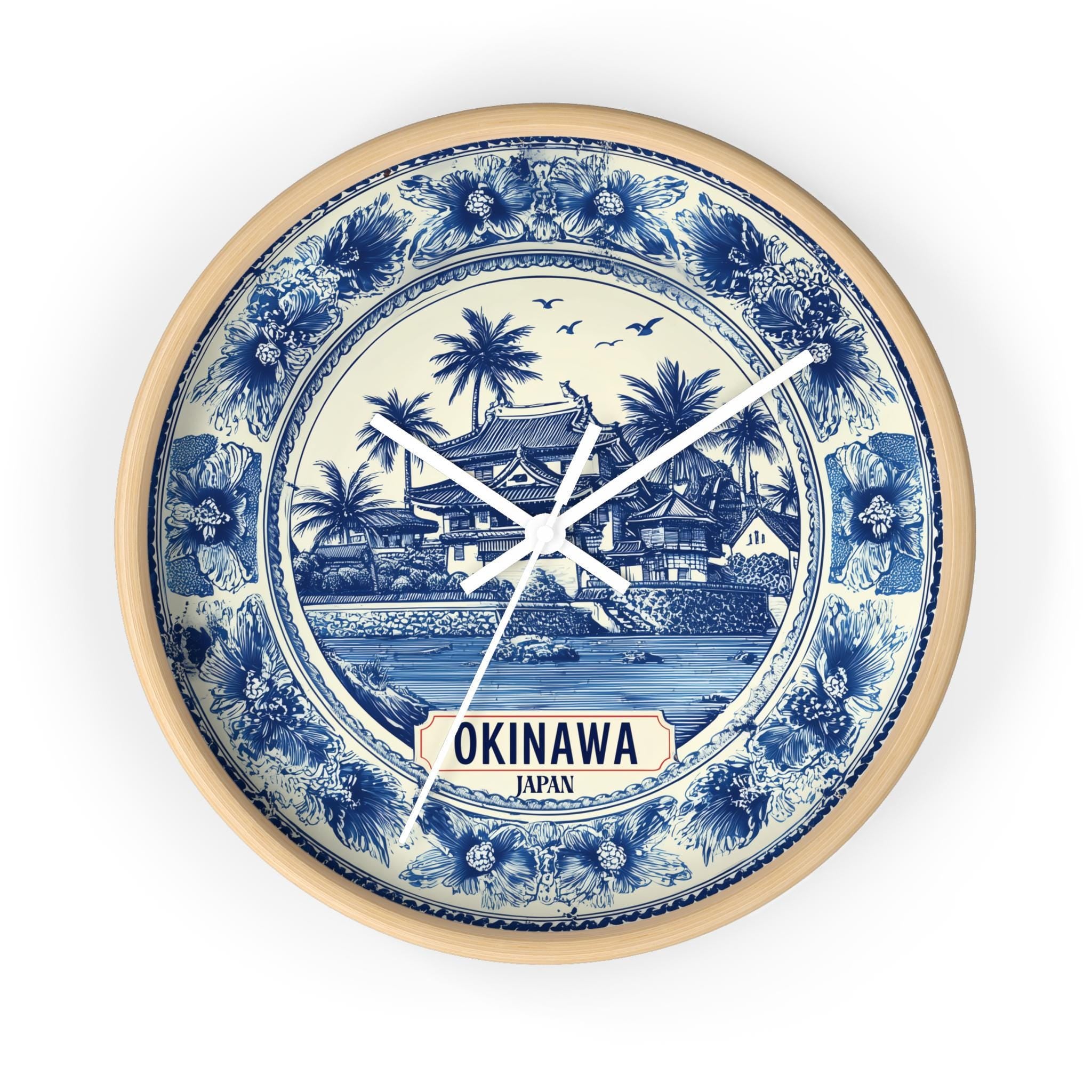 Okinawa Japan Wall Clock, Delf style Home Decor, Vintage City Travel Keepsake Art