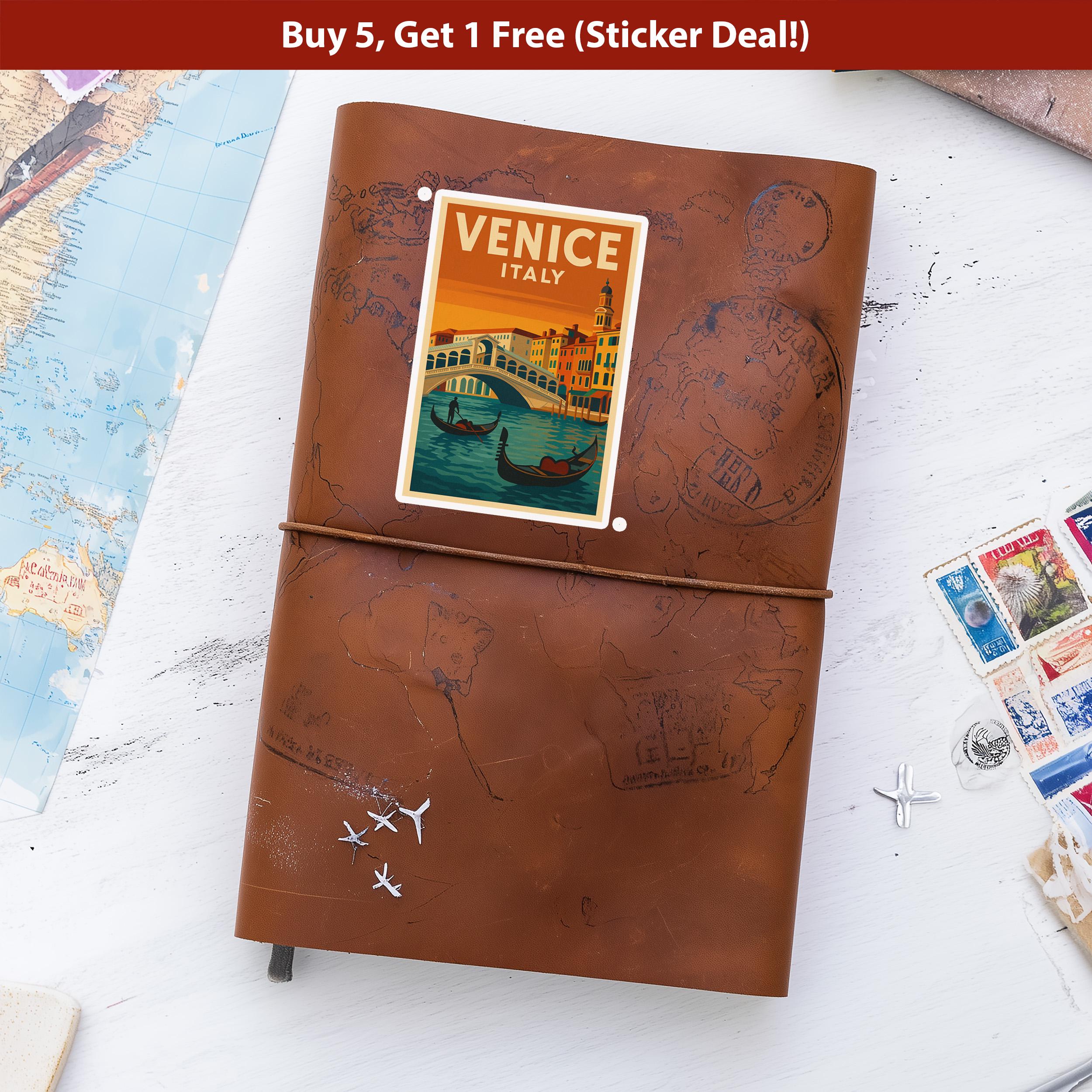 Venice Italy Sticker, Vintage City Vinyl Decal, Retro Travel Lover Collection, Journal Scrapbook