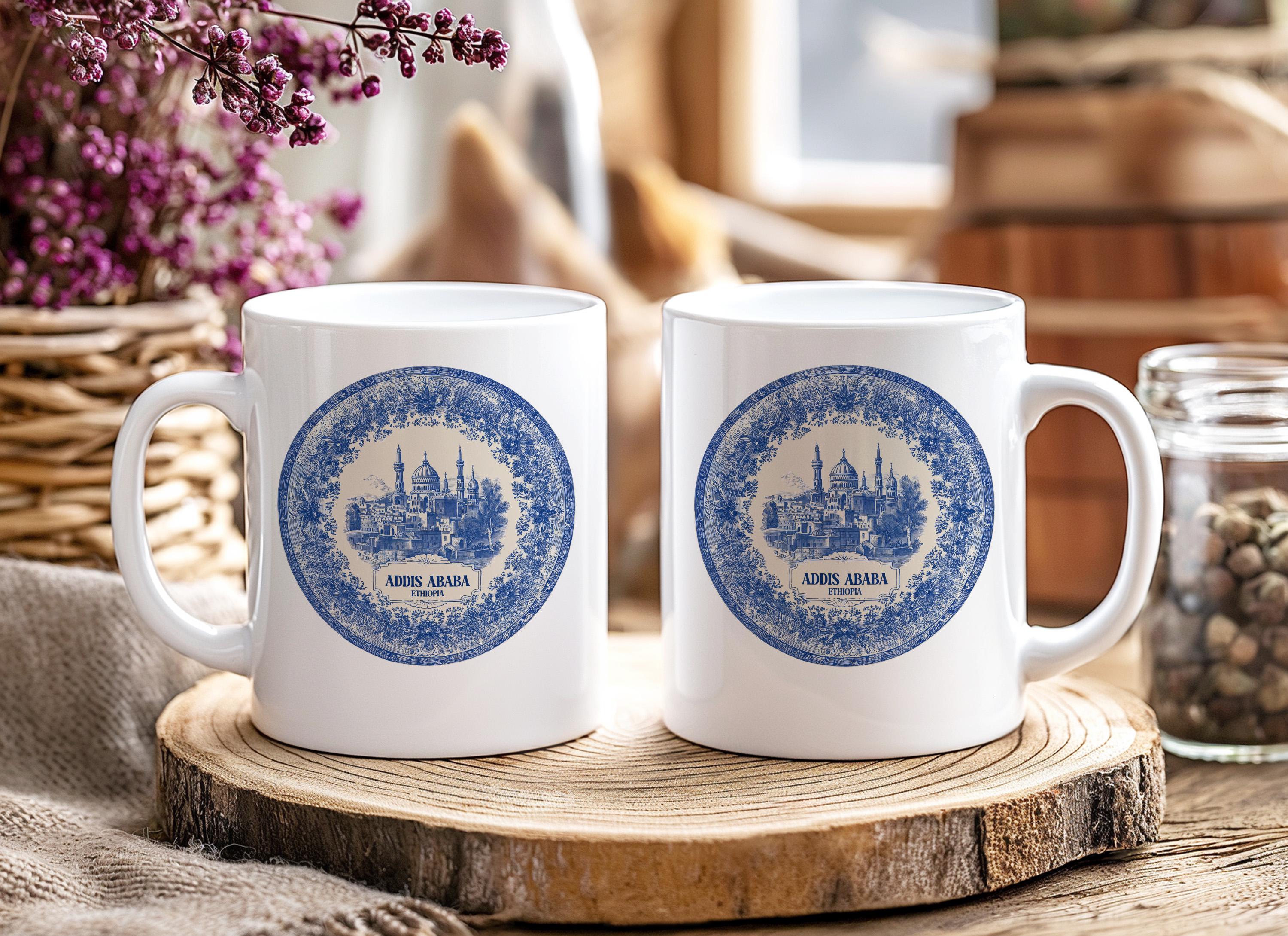 Addis Ababa Ethiopia Mug, Custom Delft Style cup, Personalized Vintage Travel City Gift