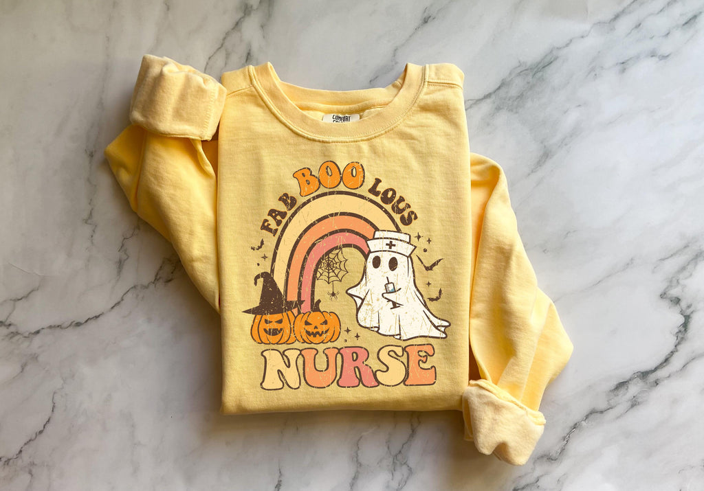 Faboolous Nurse Halloween Sweatshirt, Spooky RN Fall Top Cozy Autumn Pullover, Cute Retro Gift for Nurse